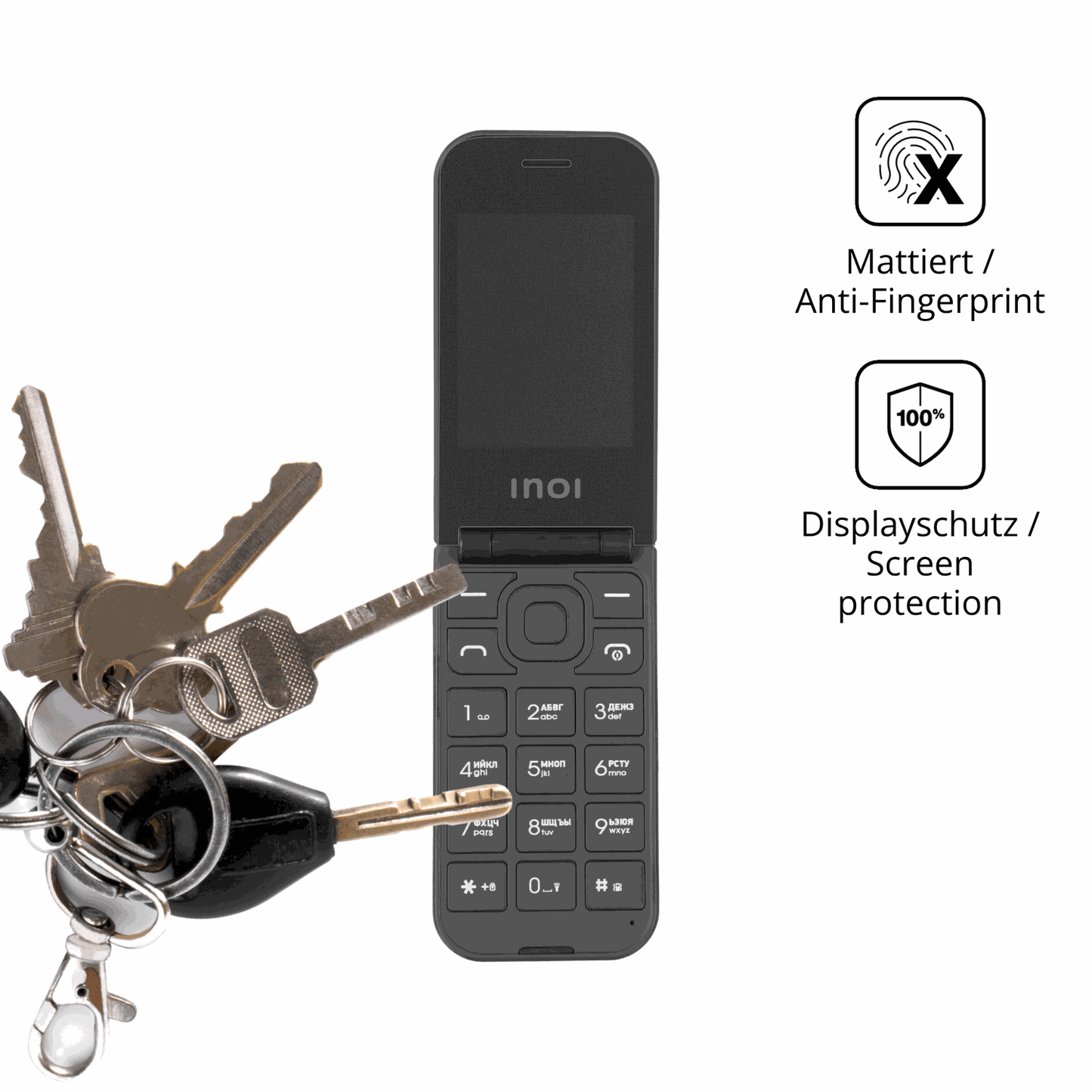 dipos Displayschutz für INOI 284 Flip 4G, mattierte Oberfläche, Blickschutzfilter und perfekter Passform