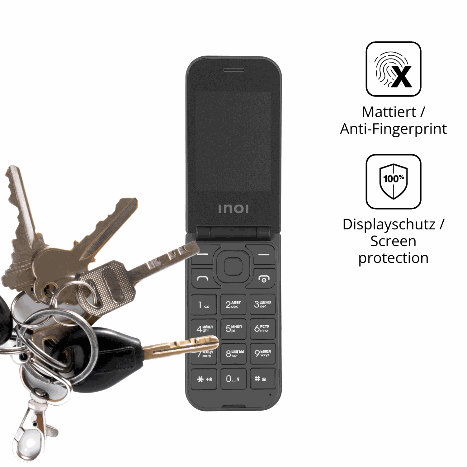 dipos Displayschutz für INOI 284 Flip 4G, mattierte Oberfläche, Blickschutzfilter und perfekter Passform