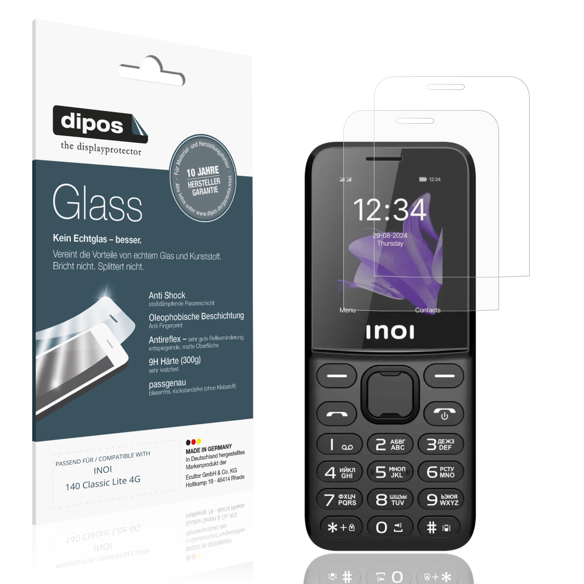 Matte Displayschutzfolie von dipos passend für INOI 140 Classic Lite 4G, 9H kratzfest und blasenfrei montiert