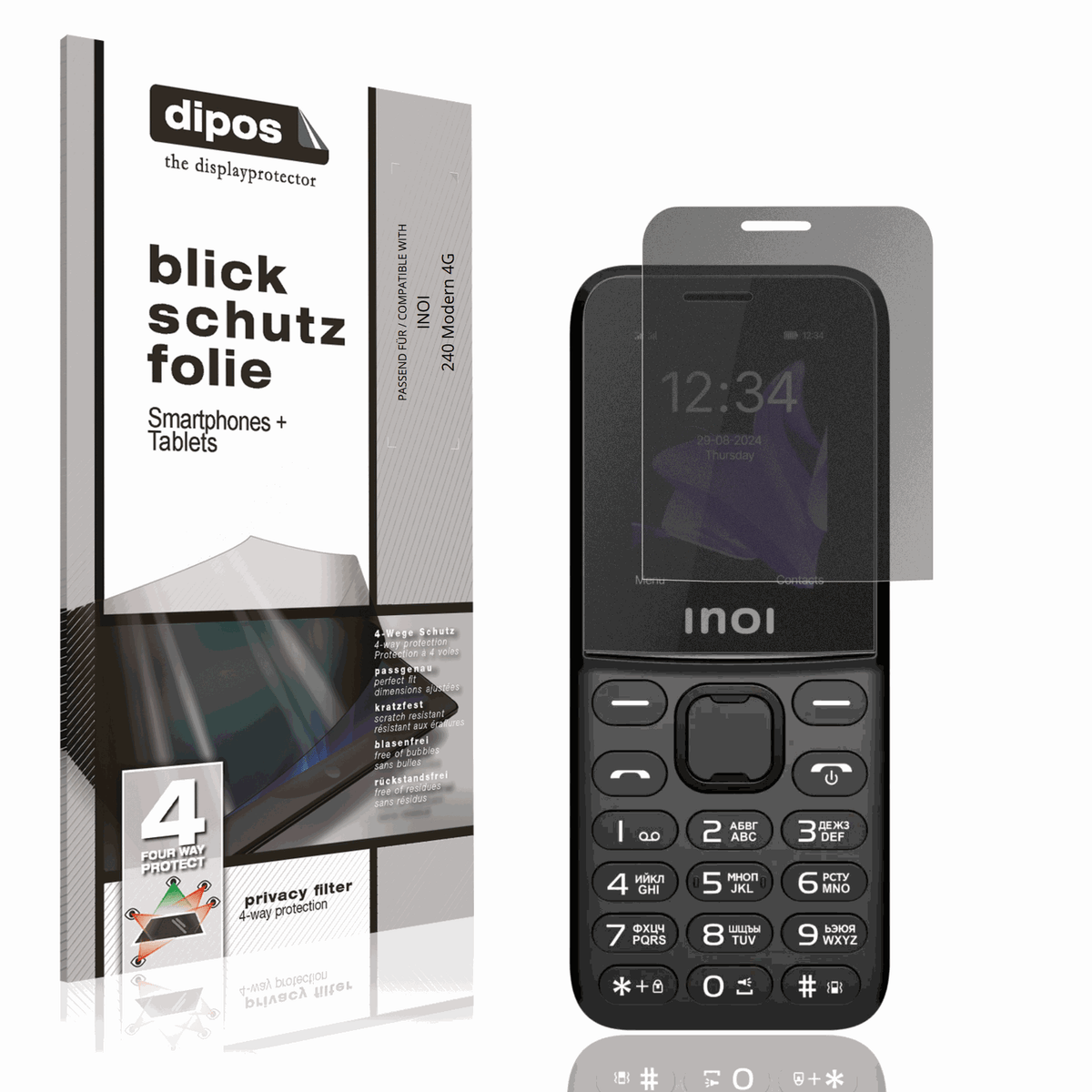 Blickschutzfolie von dipos passend für INOI 240 Modern 4G, präziser Zuschnitt und blasenfrei montiert