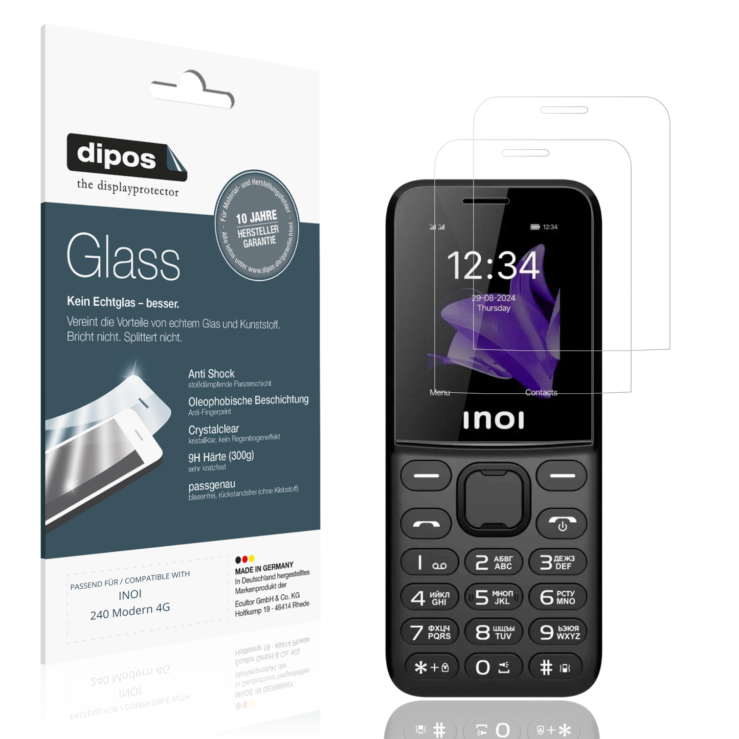 Klare Displayschutzfolie von dipos passend für INOI 240 Modern 4G, 9H kratzfest und blasenfrei montiert