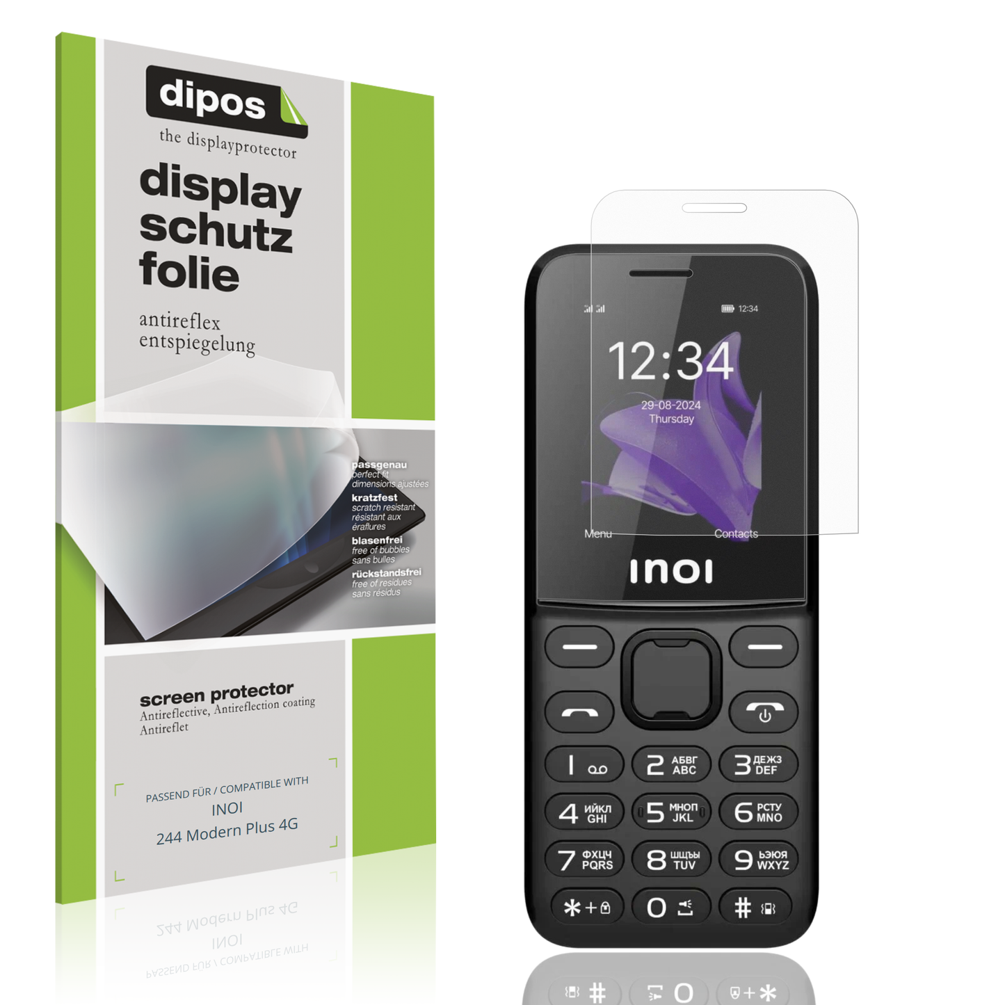 Matte Displayschutzfolie von dipos passend für INOI 244 Modern Plus 4G, präziser Zuschnitt und blasenfrei montiert