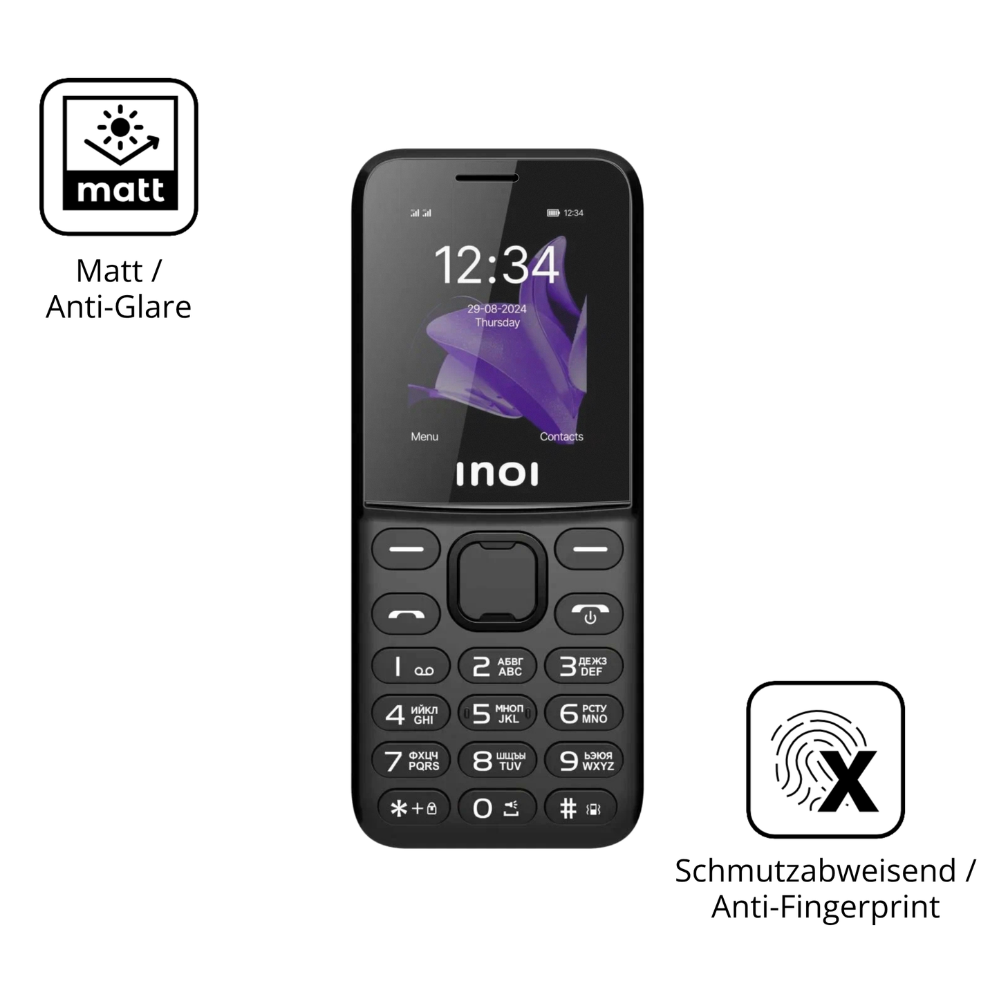 Dünne und entspiegelnde Folie passend zugeschnitten für INOI 244 Modern Plus 4G