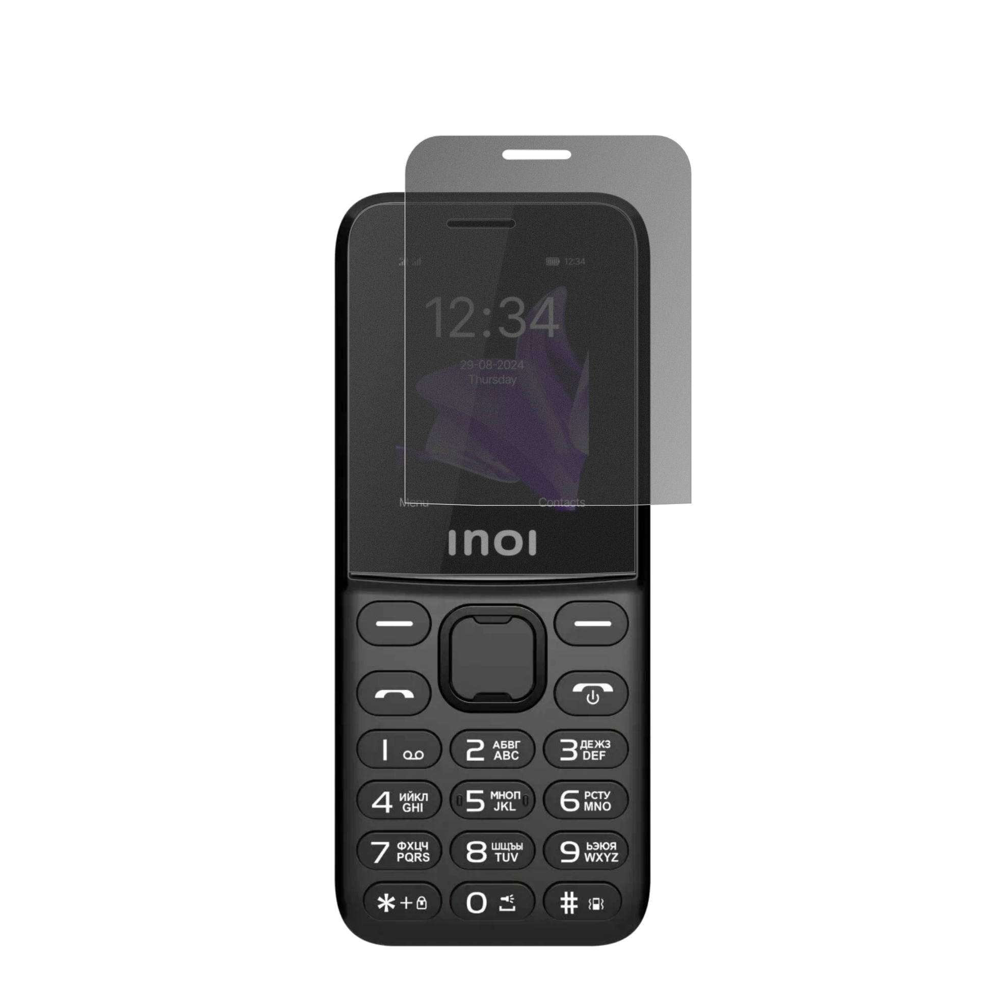INOI140 Classic Lite 4G mit aufgebrachtem dipos Displayschutz, der seitliche Einblicke blockiert