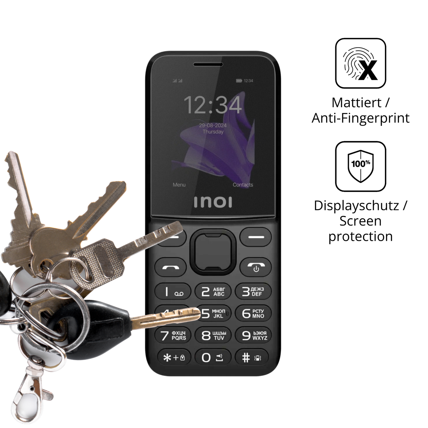 dipos Displayschutz für INOI 140 Classic Lite 4G, mattierte Oberfläche, Blickschutzfilter und perfekter Passform