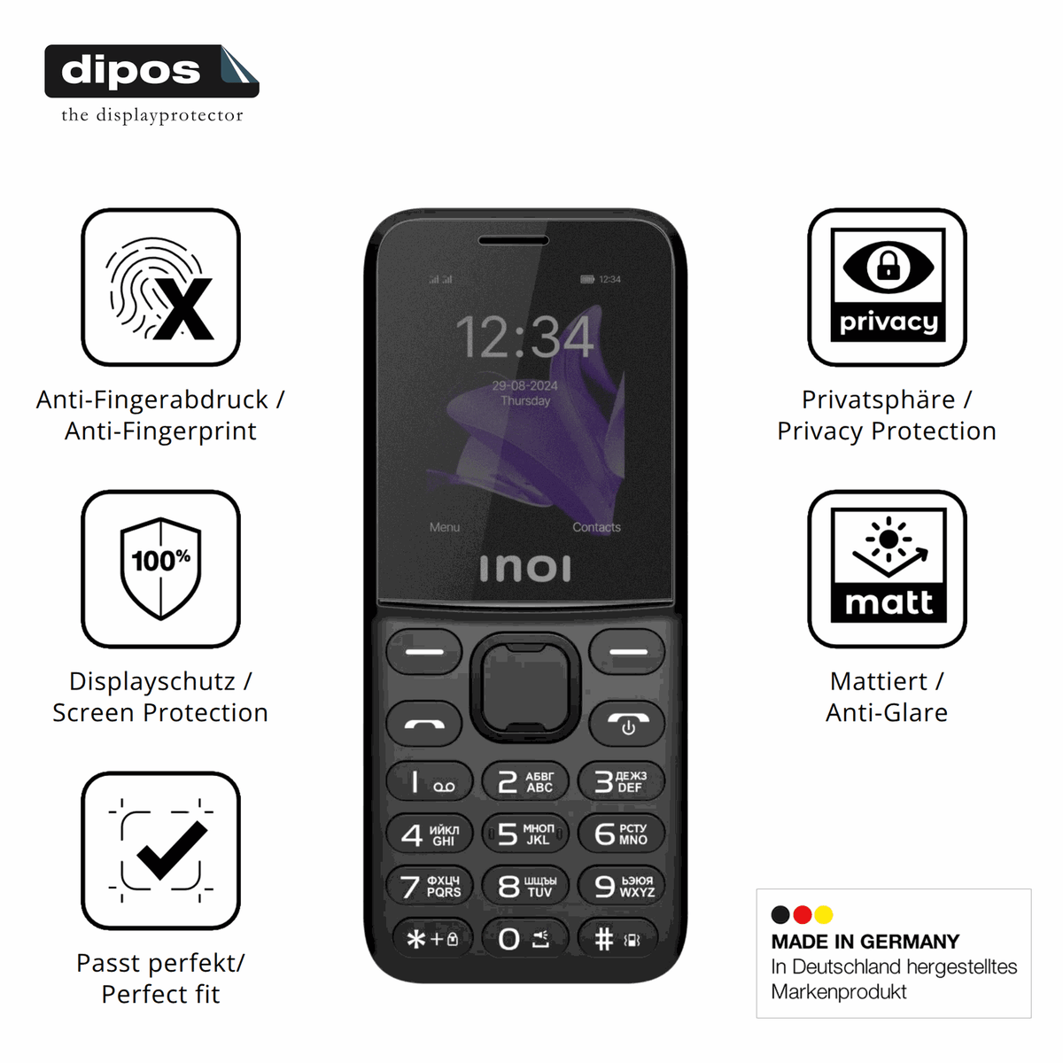 Privatsphäre-Schutz durch Sichtschutz-Folie passend zugeschnitten für INOI 240 Modern 4G