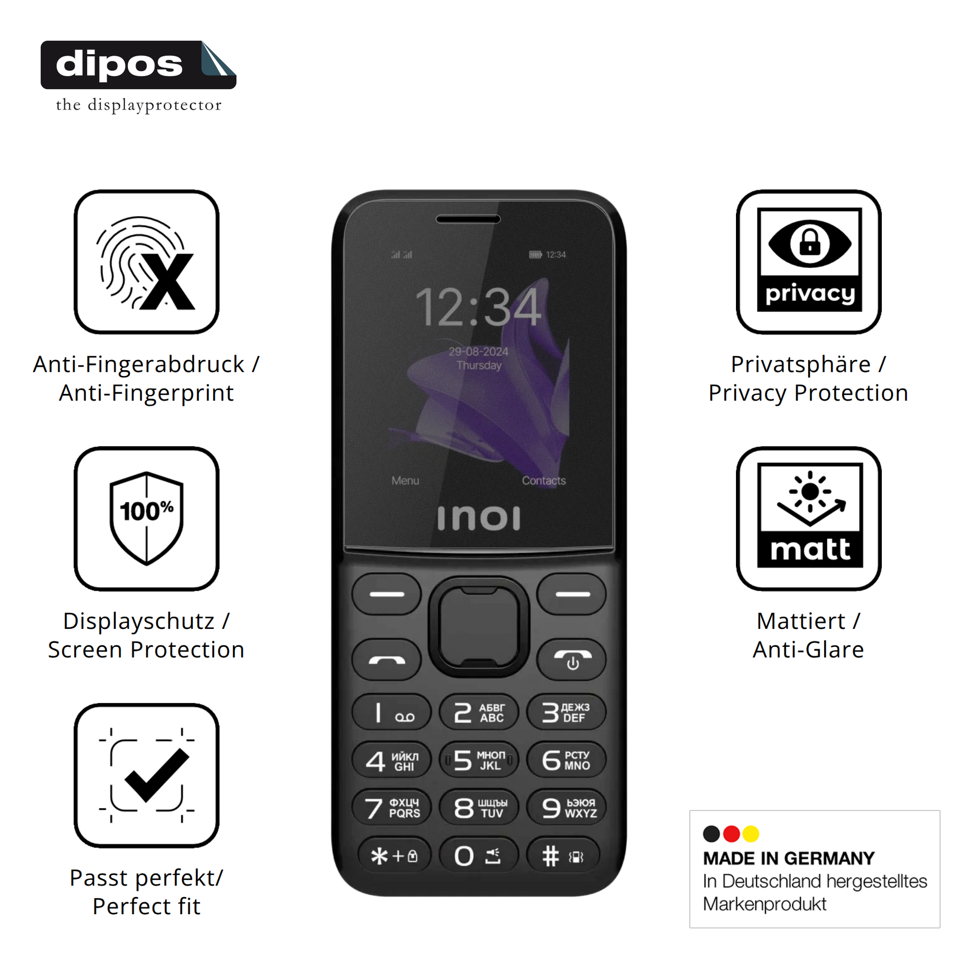 Privatsphäre-Schutz durch Sichtschutz-Folie passend zugeschnitten für INOI 140 Classic Lite 4G