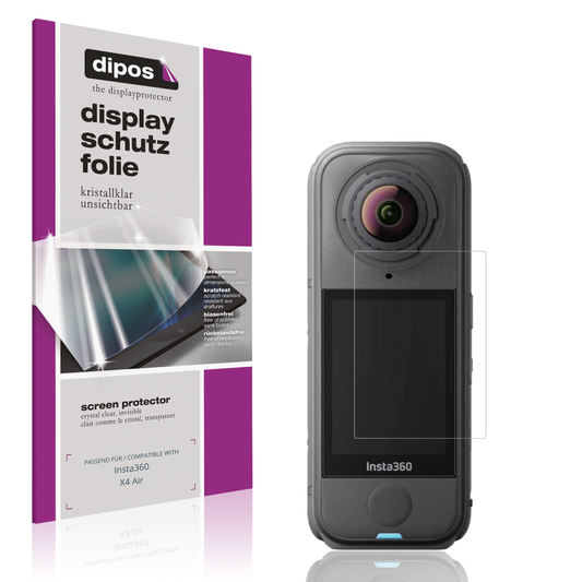 Klare Displayschutzfolie von dipos passend für insta360x4 air, präziser Zuschnitt und blasenfrei montiert