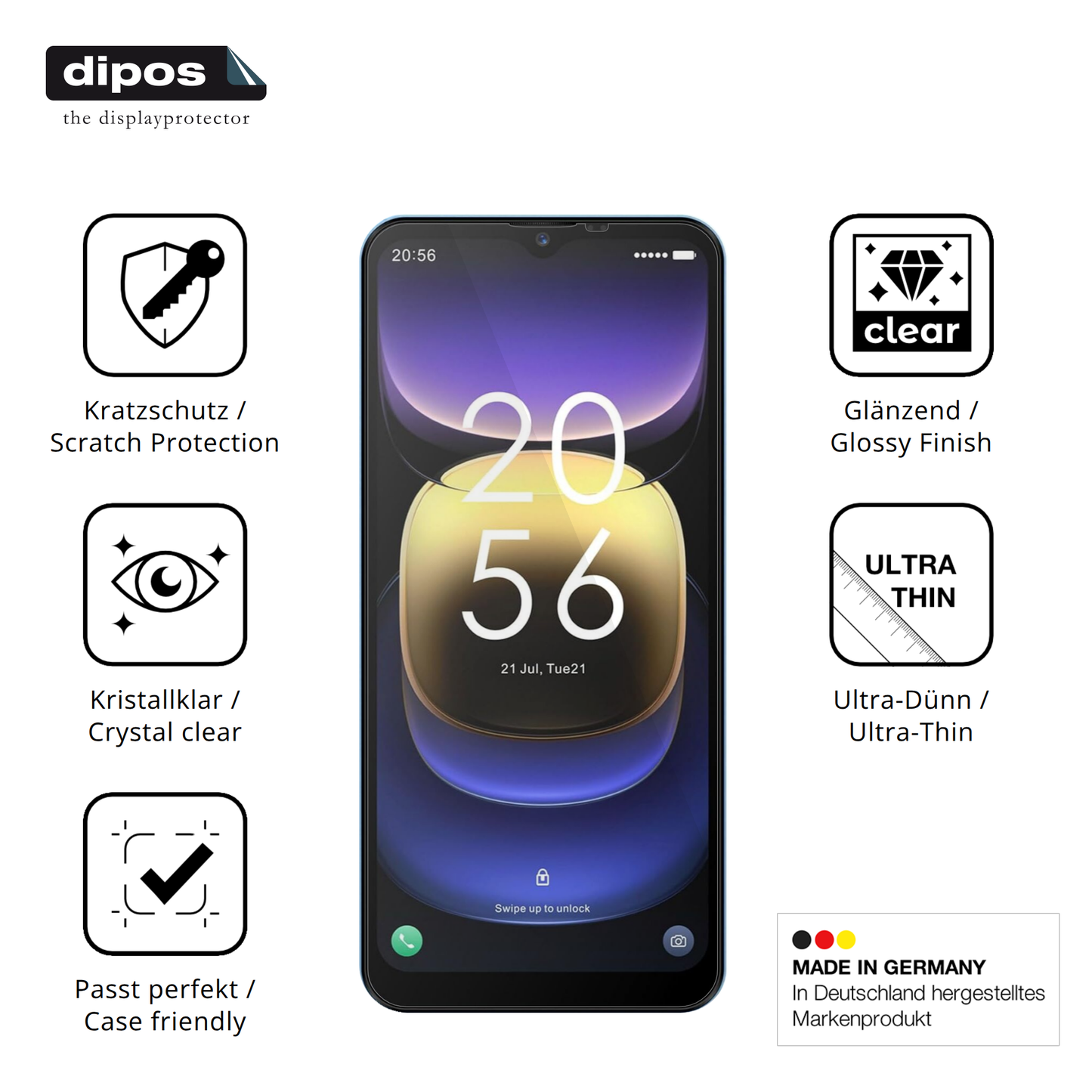 Displayschutz hergestellt in Deutschland, höchste Qualität made in Germany