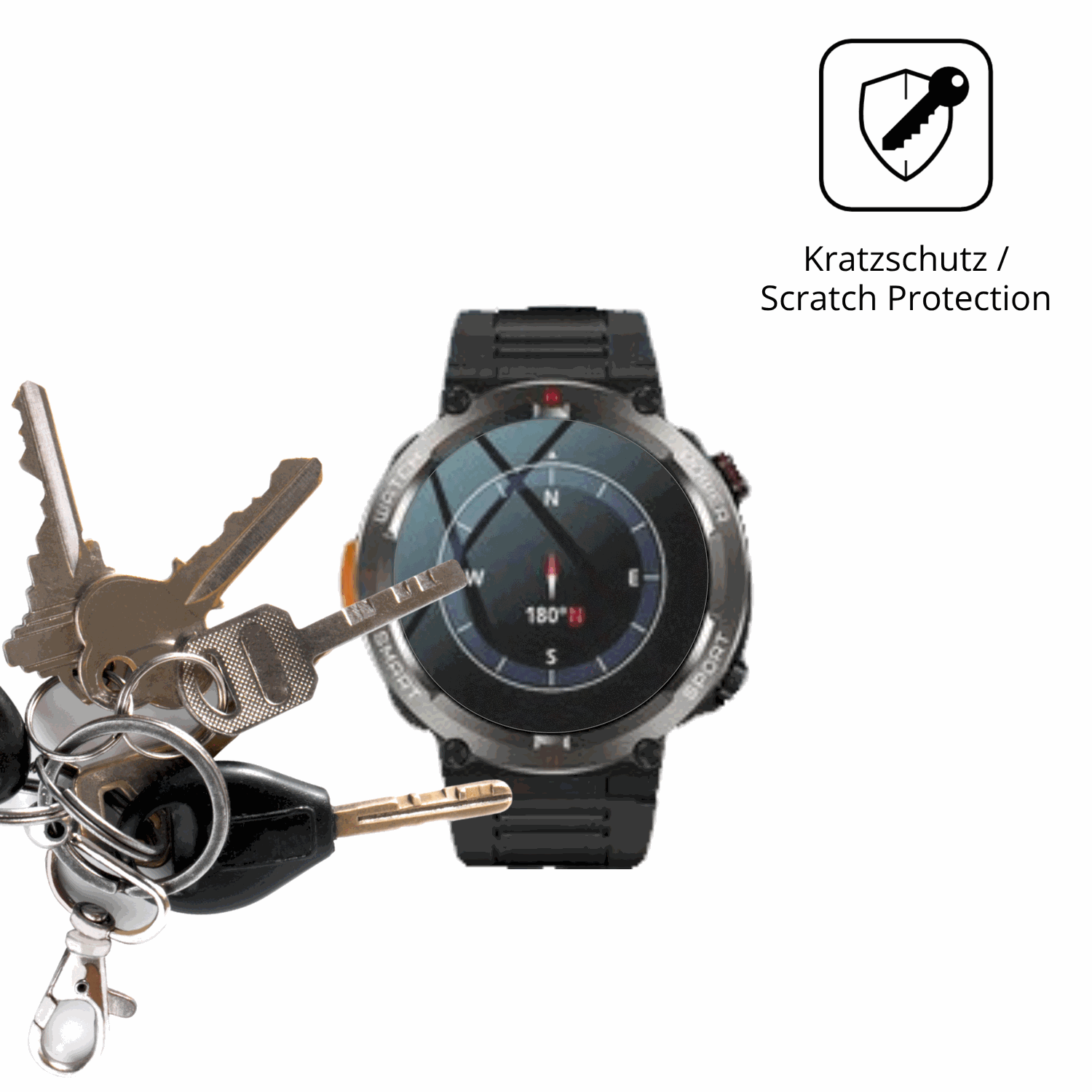 Schutz gegen Kratzer auf dem Iowodo W50 Pro 1.45 Zoll Glas durch Schlüssel oder Ähnliches
