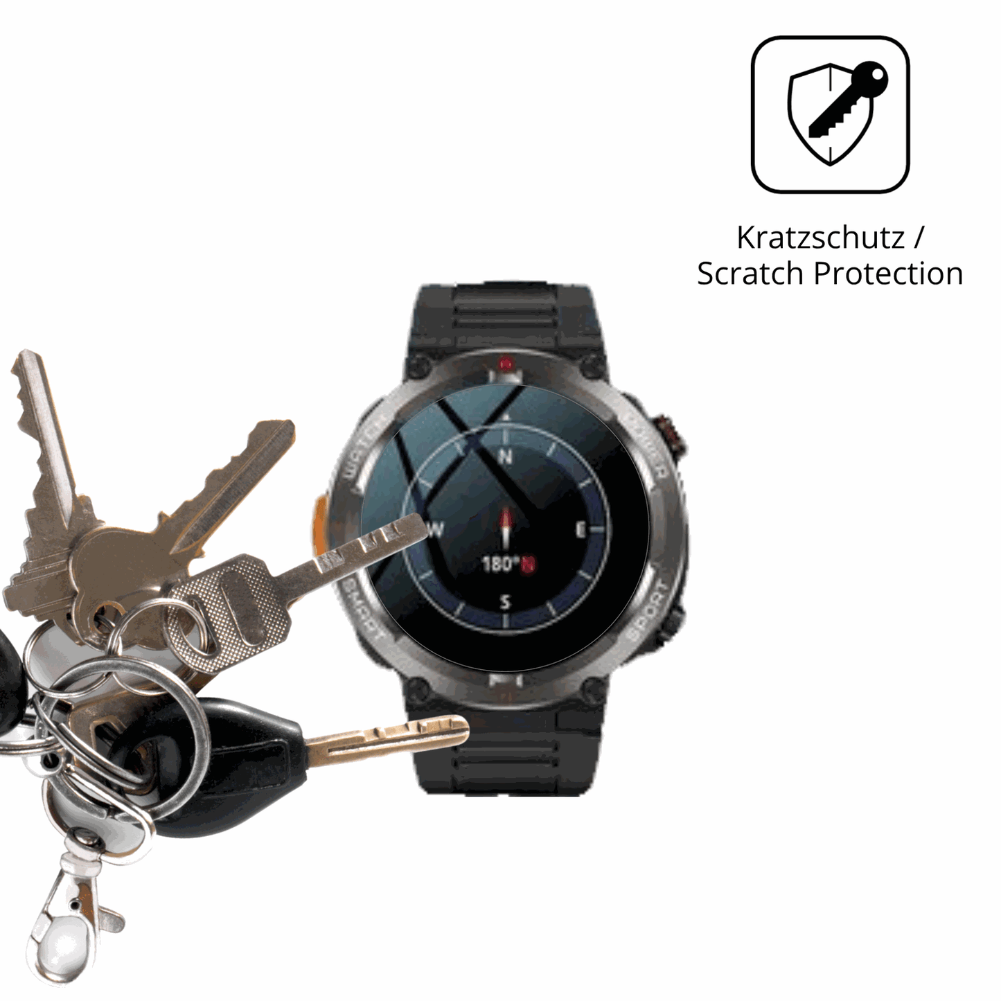 Schutz gegen Kratzer auf dem Iowodo W50 Pro 1.45 Zoll Glas durch Schlüssel oder Ähnliches