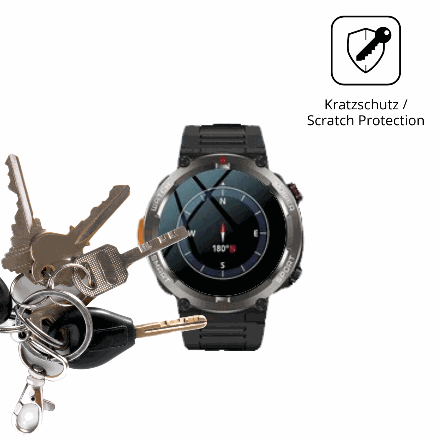 Schutz gegen Kratzer auf dem Iowodo W50 Pro 1.45 Zoll Glas durch Schlüssel oder Ähnliches