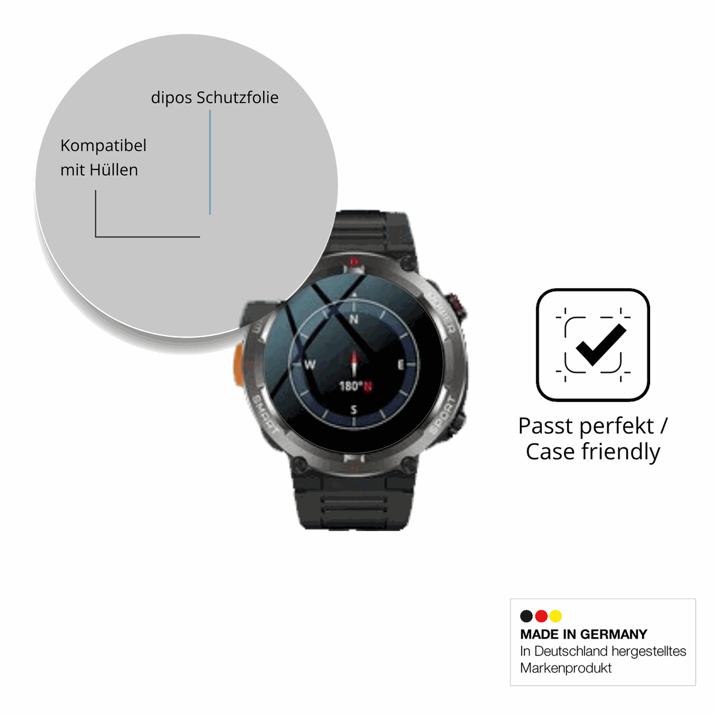 Schutzfolie mit optimaler Passform, zur Verwendung mit Hüllen geeignet