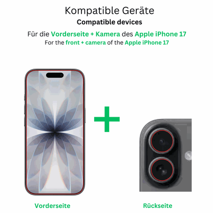 4x 9H Schutzfolie für Apple iPhone 17 mit Kameraschutz Panzerfolie (2x Displayschutz + 2x Kameraschutz)