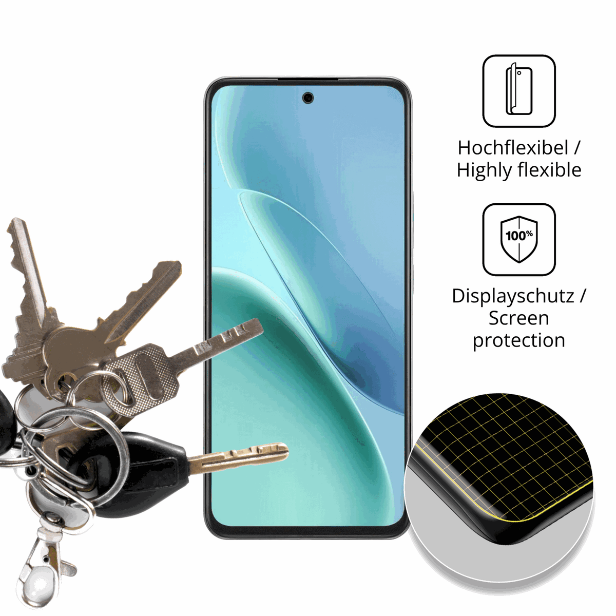 dipos Displayschutz für iQOO Z11x, transparente Oberfläche, perfekte Passform auch für die Rundungen