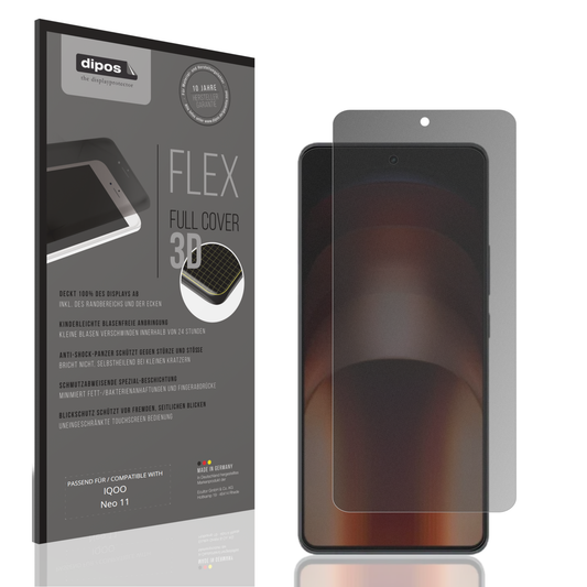 Blickschutzfolie von dipos passend für iqooneo 11, 100% Displayabdeckung und blasenfreie Montage