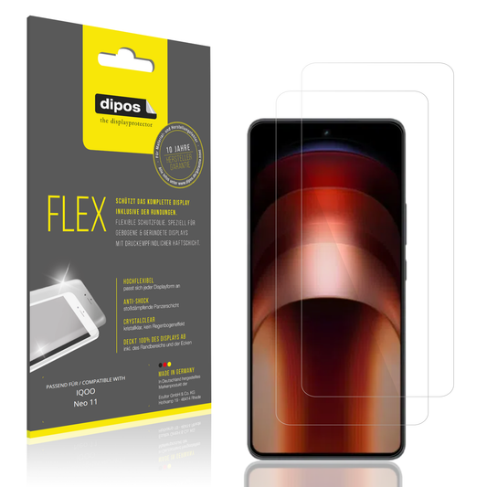 Klare Displayschutzfolie von dipos passend für iqooneo 11, 100% Displayabdeckung und blasenfreie Montage
