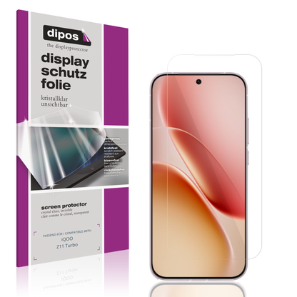 Klare Displayschutzfolie von dipos passend für iQOO Z11 Turbo, präziser Zuschnitt und blasenfrei montiert