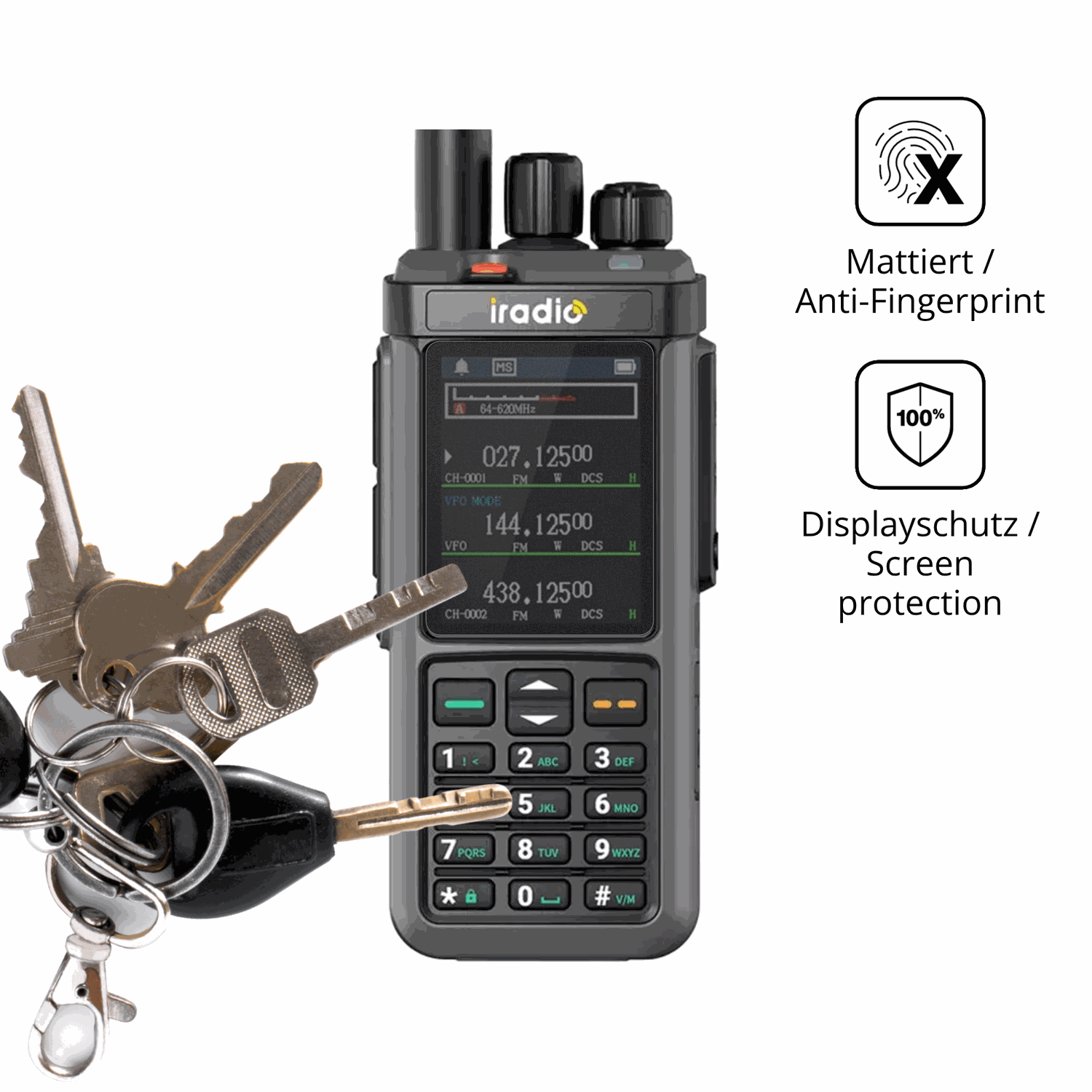 dipos Displayschutz für IRADIO UV-98, mattierte Oberfläche, Blickschutzfilter und perfekter Passform