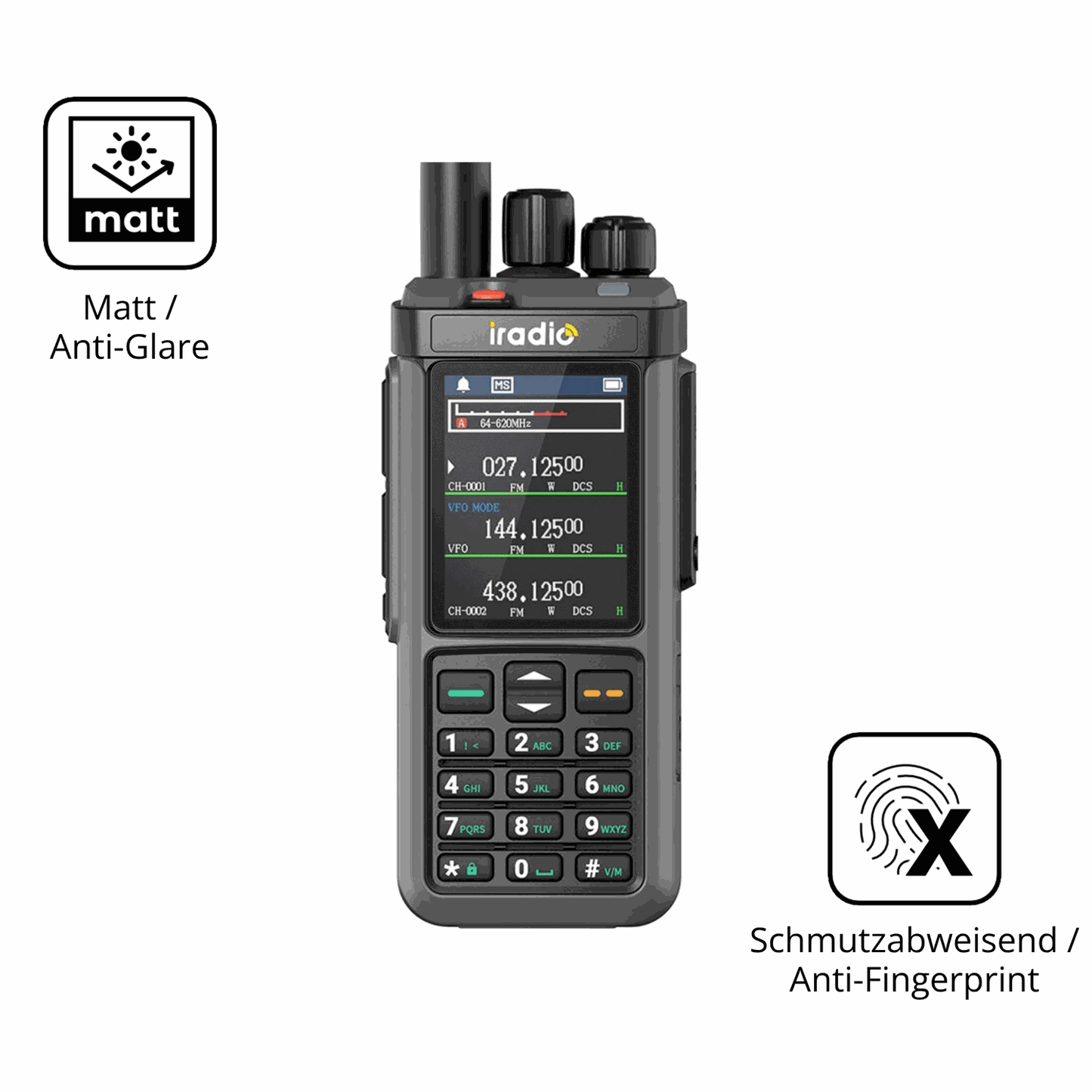 9H Hartbeschichtete, flexible Folie passend zugeschnitten für IRADIO UV-98 Plus