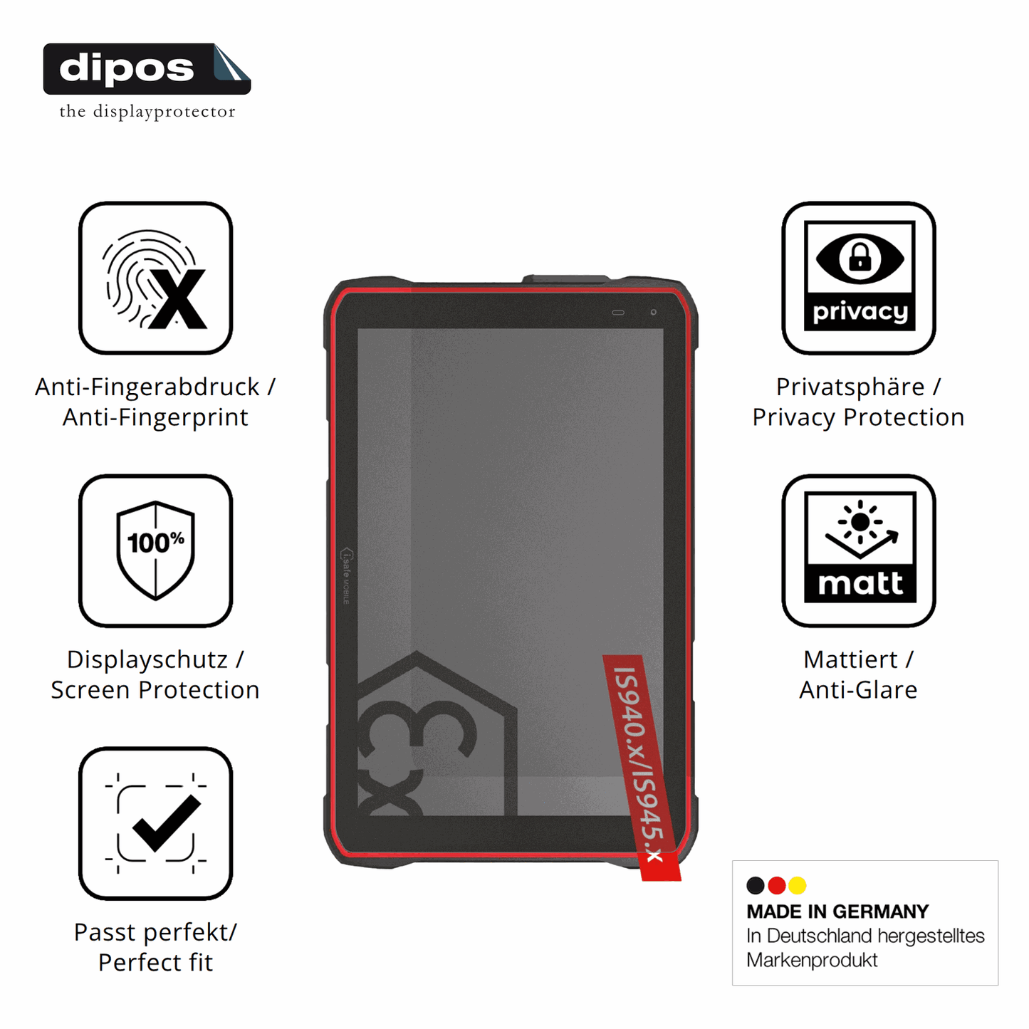 Blickschutzfolie für i.safe MOBILE IS940.1 matt Schutzfolie Privacy