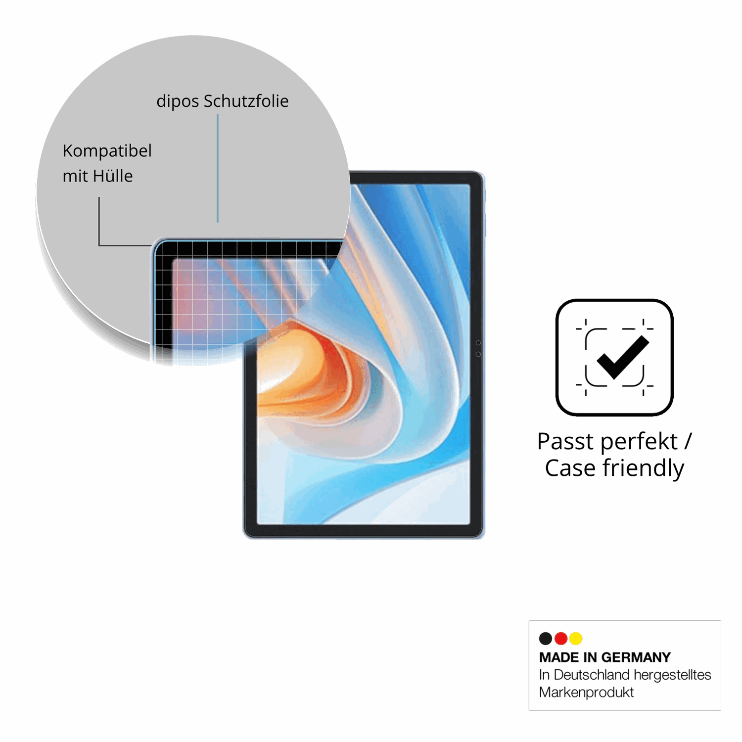 Schutzfolie mit optimaler Passform, zur Verwendung mit Hüllen geeignet