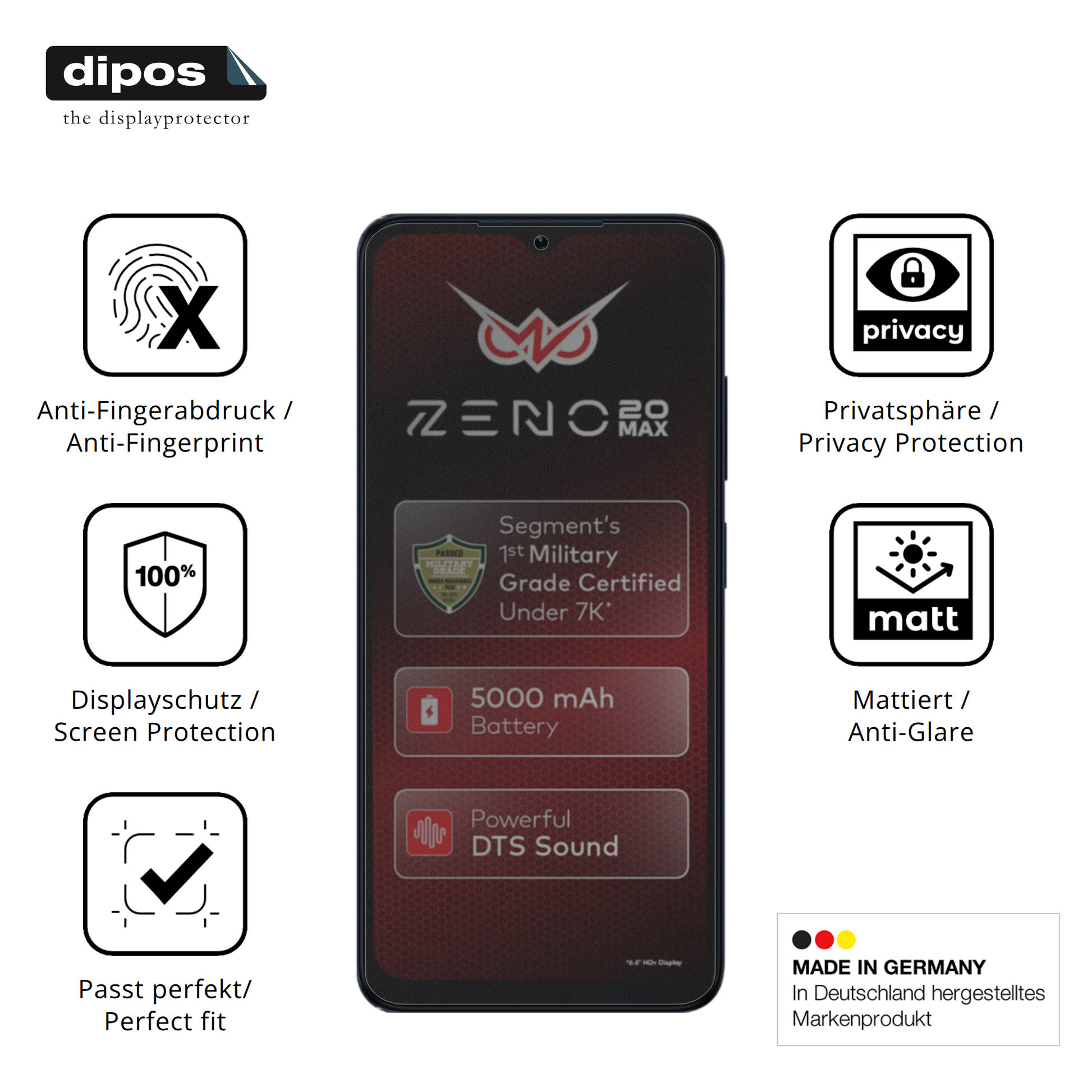 Privatsphäre-Schutz durch Sichtschutz-Folie passend zugeschnitten für Itel Zeno 20 Max
