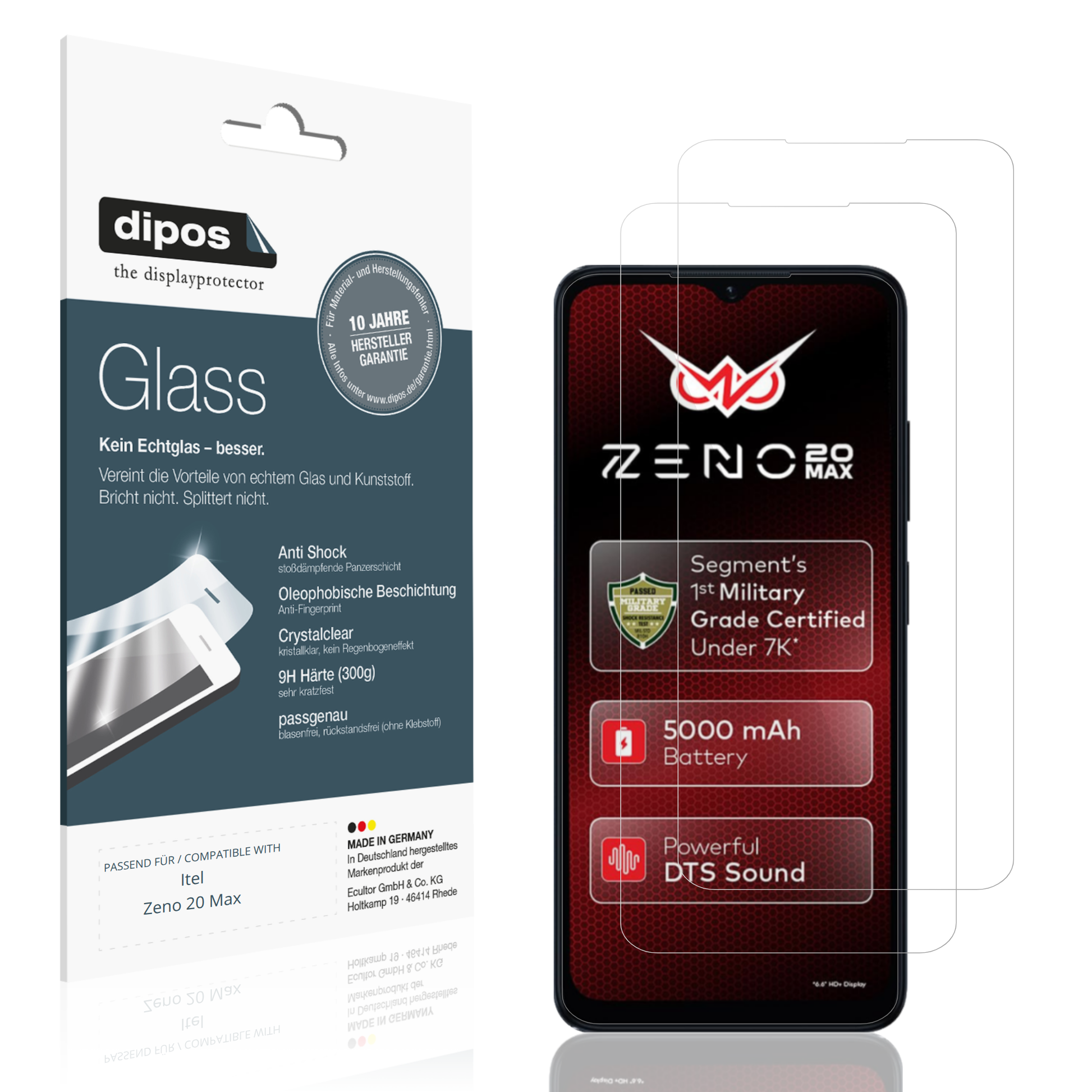 Klare Displayschutzfolie von dipos passend für Itel Zeno 20 Max, 9H kratzfest und blasenfrei montiert