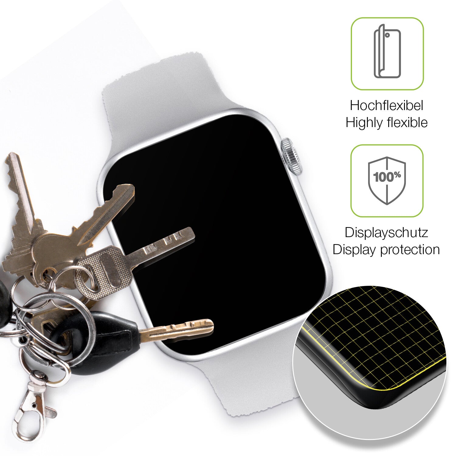 dipos Displayschutz für Iwo Watch 7 Pro, transparente Oberfläche, perfekte Passform auch für die Rundungen