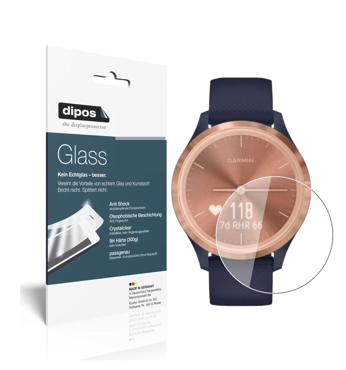 1x 9H Schutzfolie für Garmin Vivomove 3s Panzerfolie