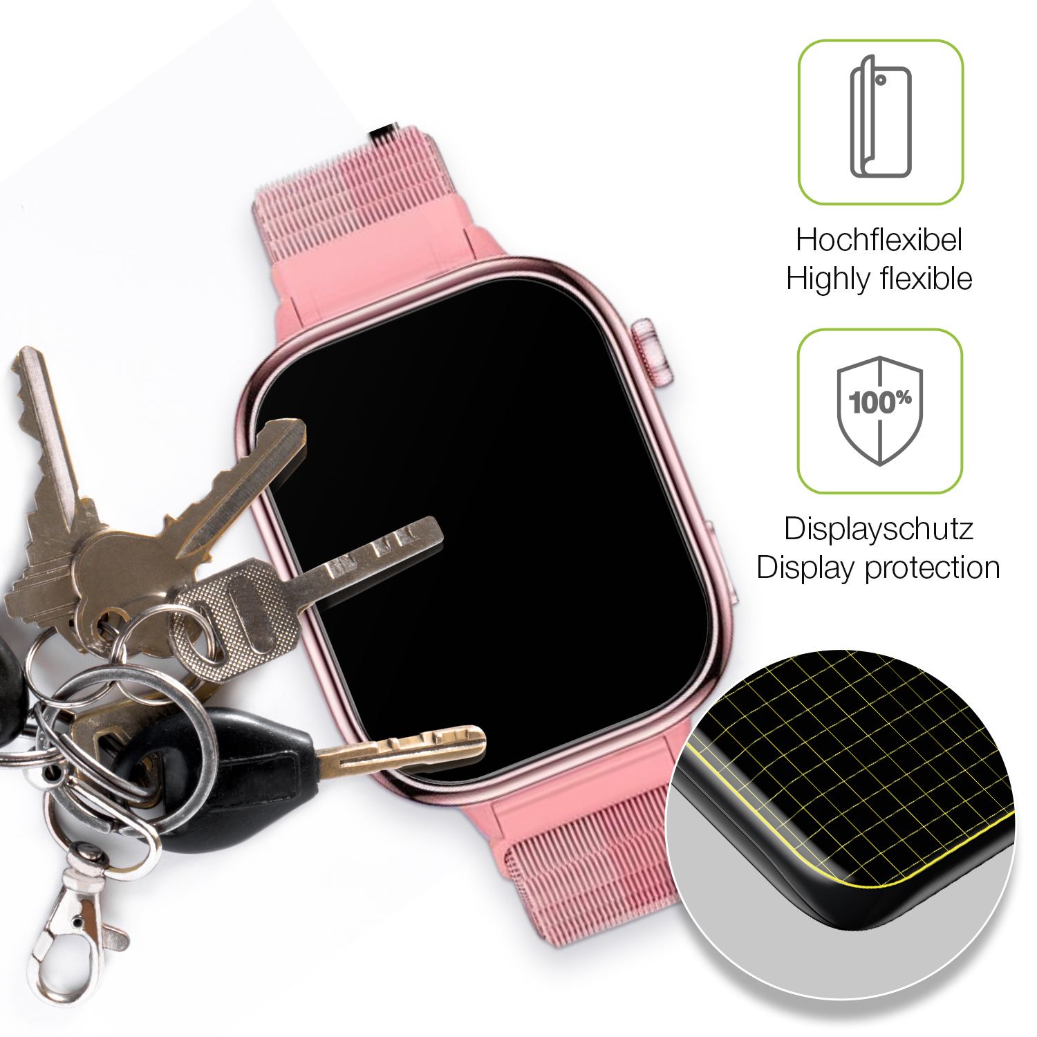 dipos Displayschutz für JoJoego Smartwatch Kinder, transparente Oberfläche, perfekte Passform auch für die Rundungen