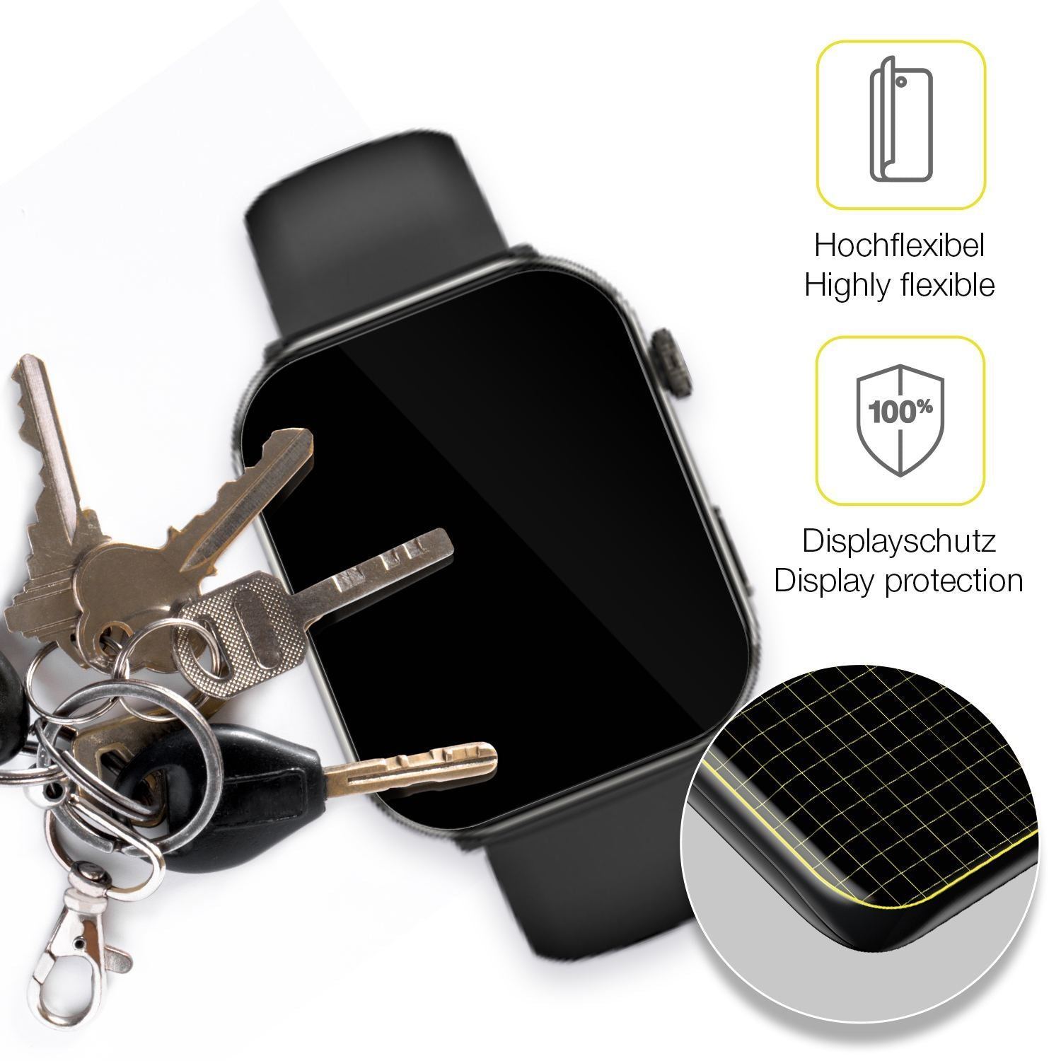 2x 3D Full Cover Schutzfolie für bedee Smartwatch  (3)