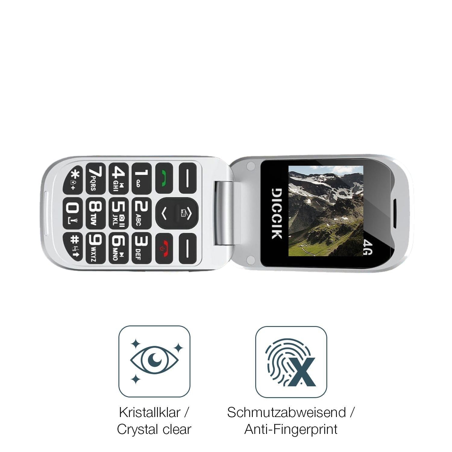 4x Schutzfolie klar für Diccik Seniorenhandy K01 D (4)