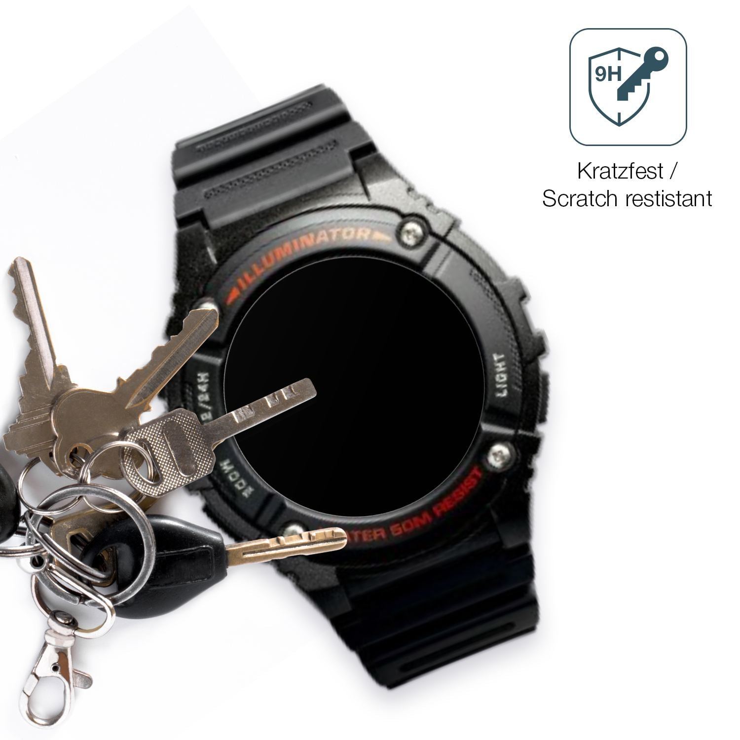 2x 9H Schutzfolie matt für Casio W-2016H-1AV Rund  (3)
