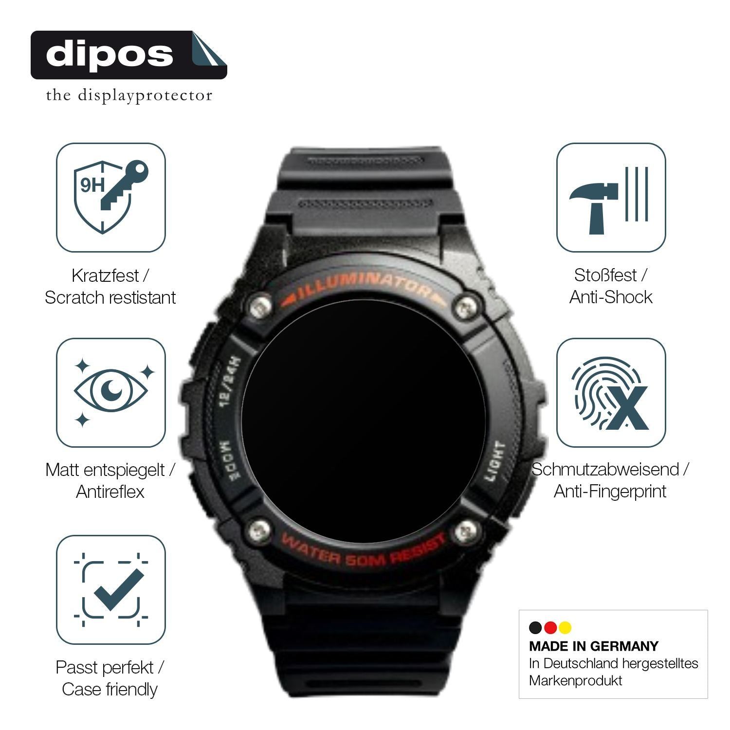 2x 9H Schutzfolie matt für Casio W-2016H-1AV Rund  (7)