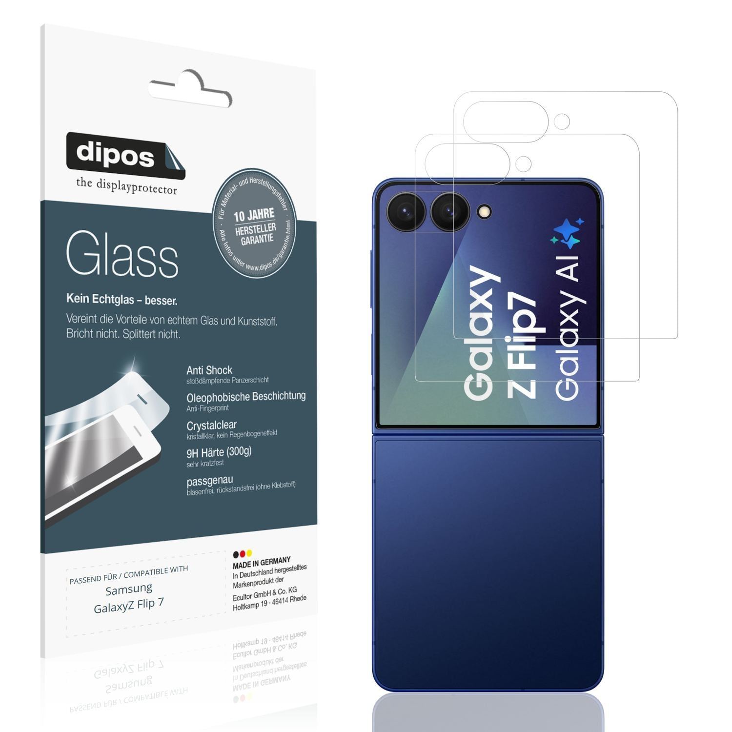 2x 9H Schutzfolie für Samsung Galaxy Z Flip7 Ausse (2)