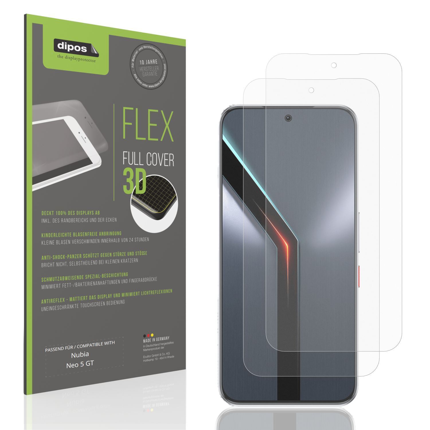 2x Full Cover Schutzfolie matt für Nubia Neo 5 GT (1)
