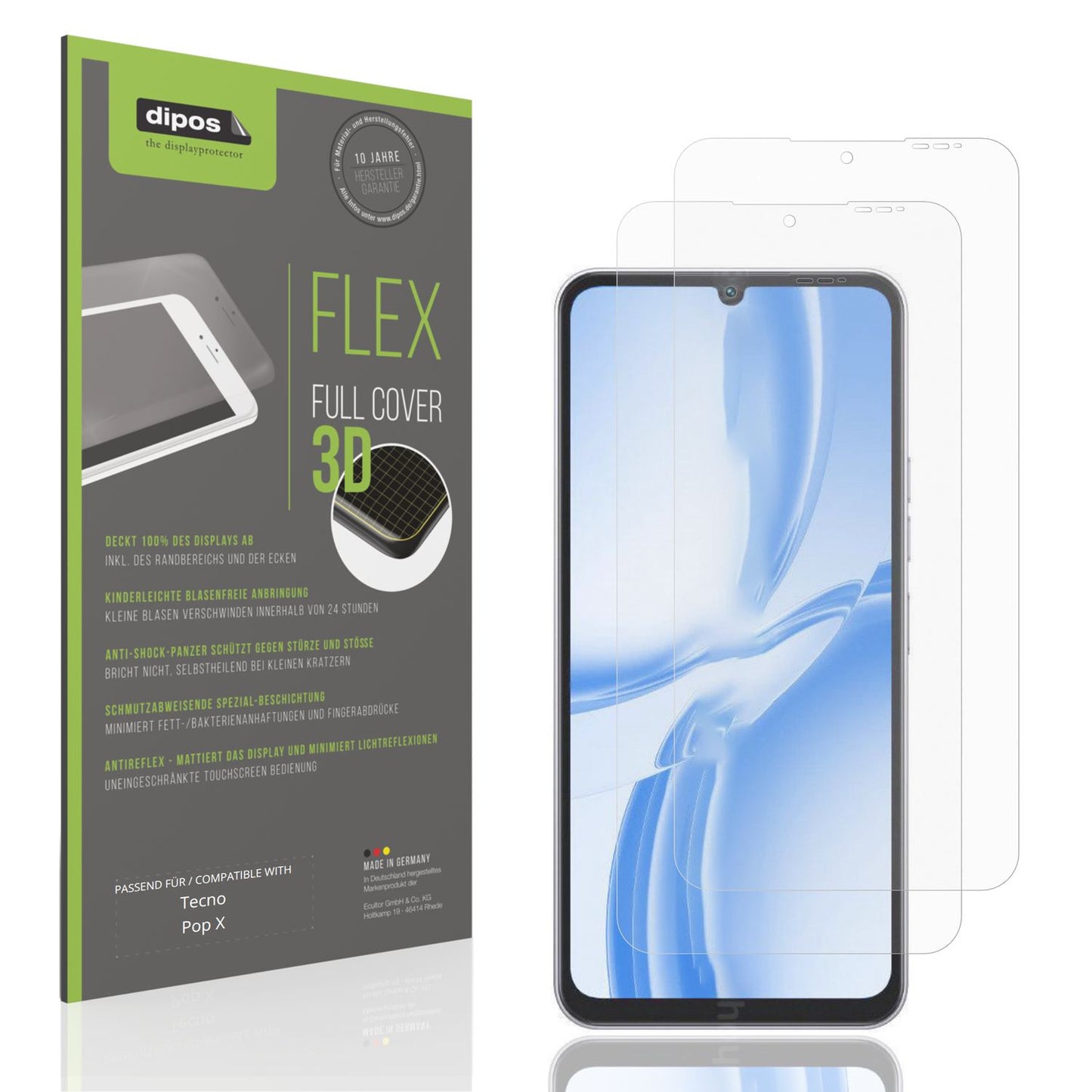 2x Full Cover Schutzfolie matt für Tecno Pop X (1)