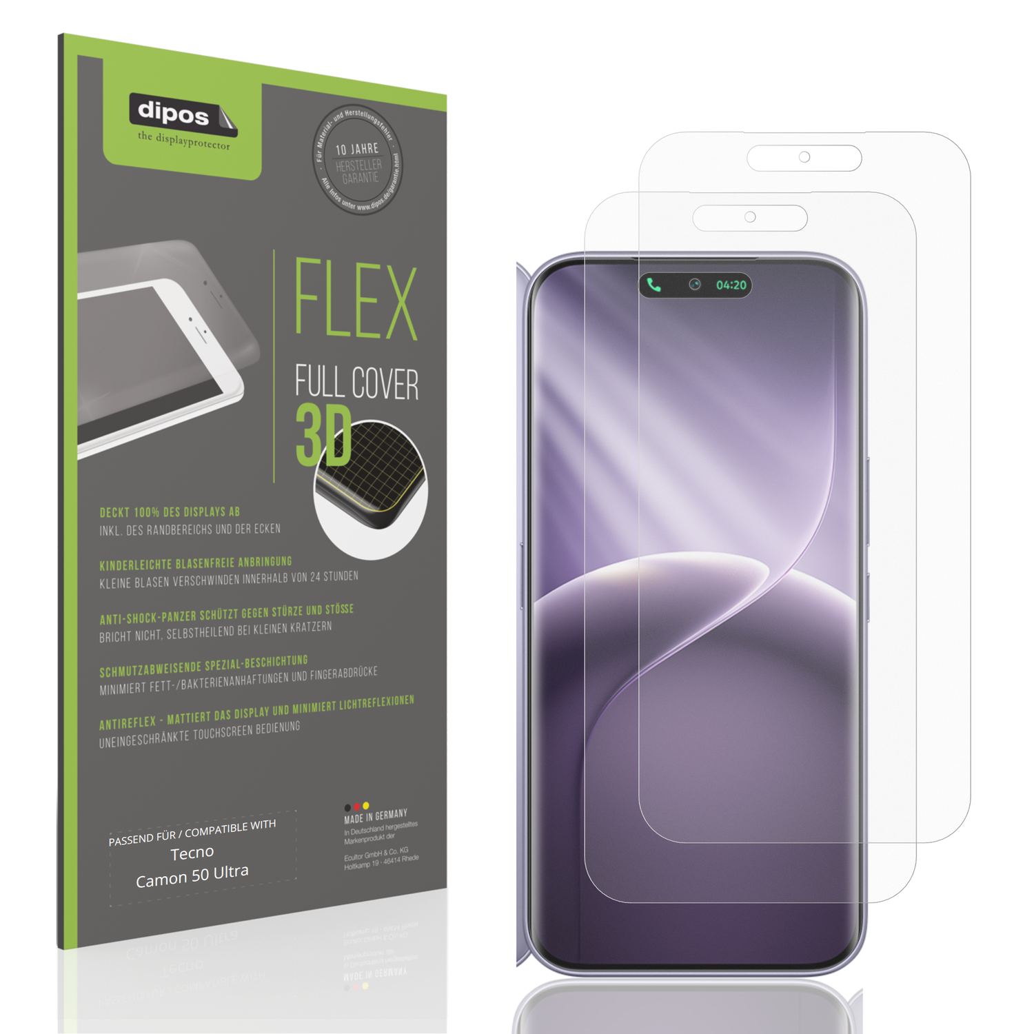 2x Full Cover Schutzfolie matt für Tecno Camon 50  (1)
