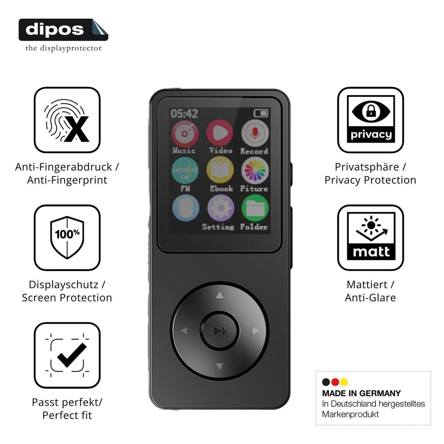 Blickschutzfolie für LICAEVEY MP3-Player matt Schu (5)