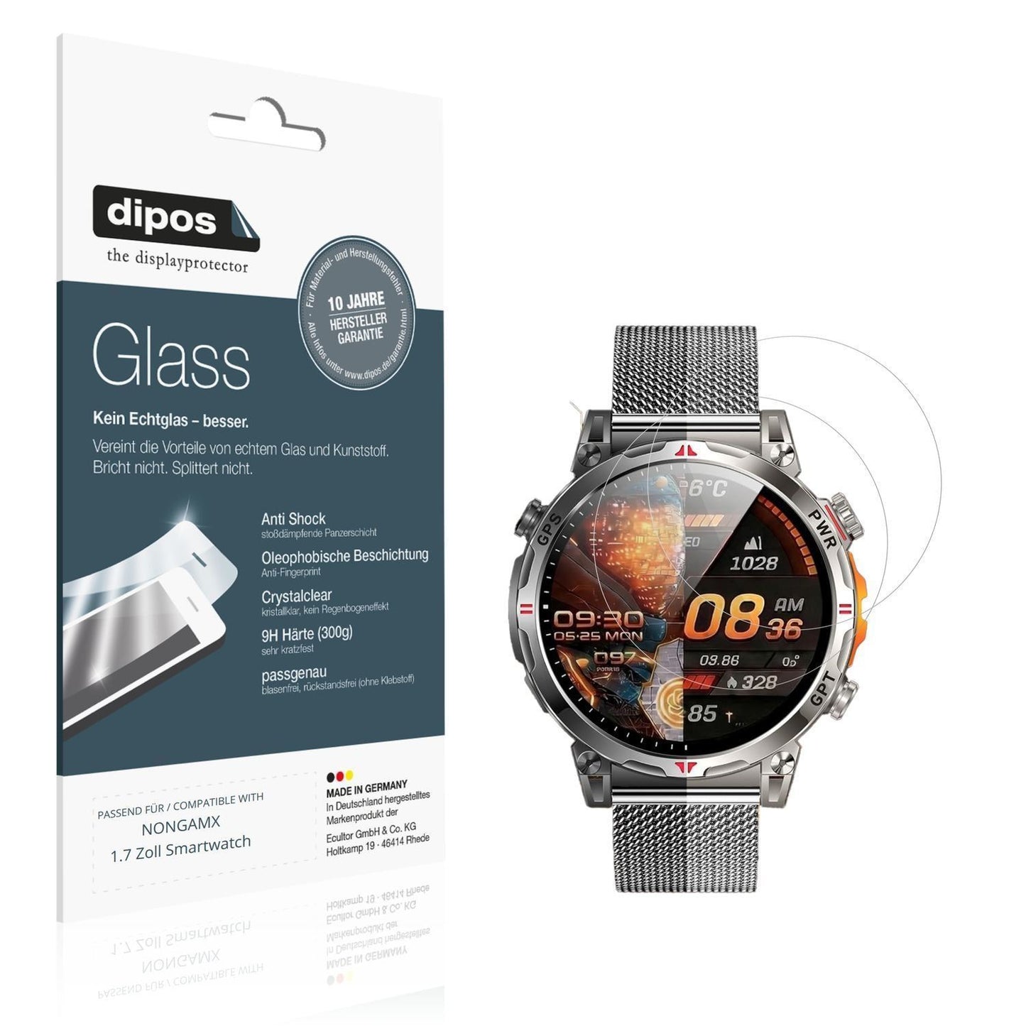 2x 9H Schutzfolie für NONGAMX 1.7 Zoll Smartwatch  (1)