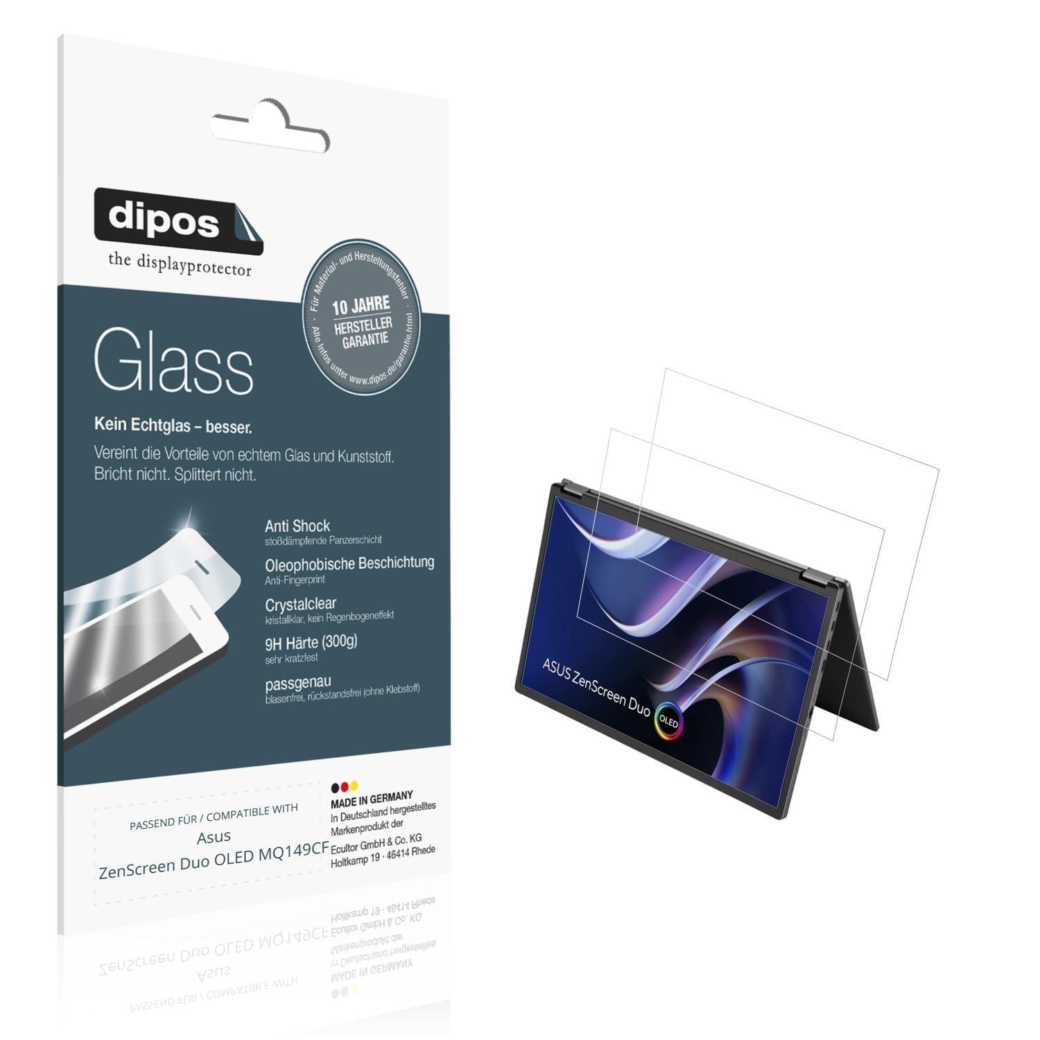 2x 9H Schutzfolie für Asus ZenScreen Duo OLED MQ14 (1)