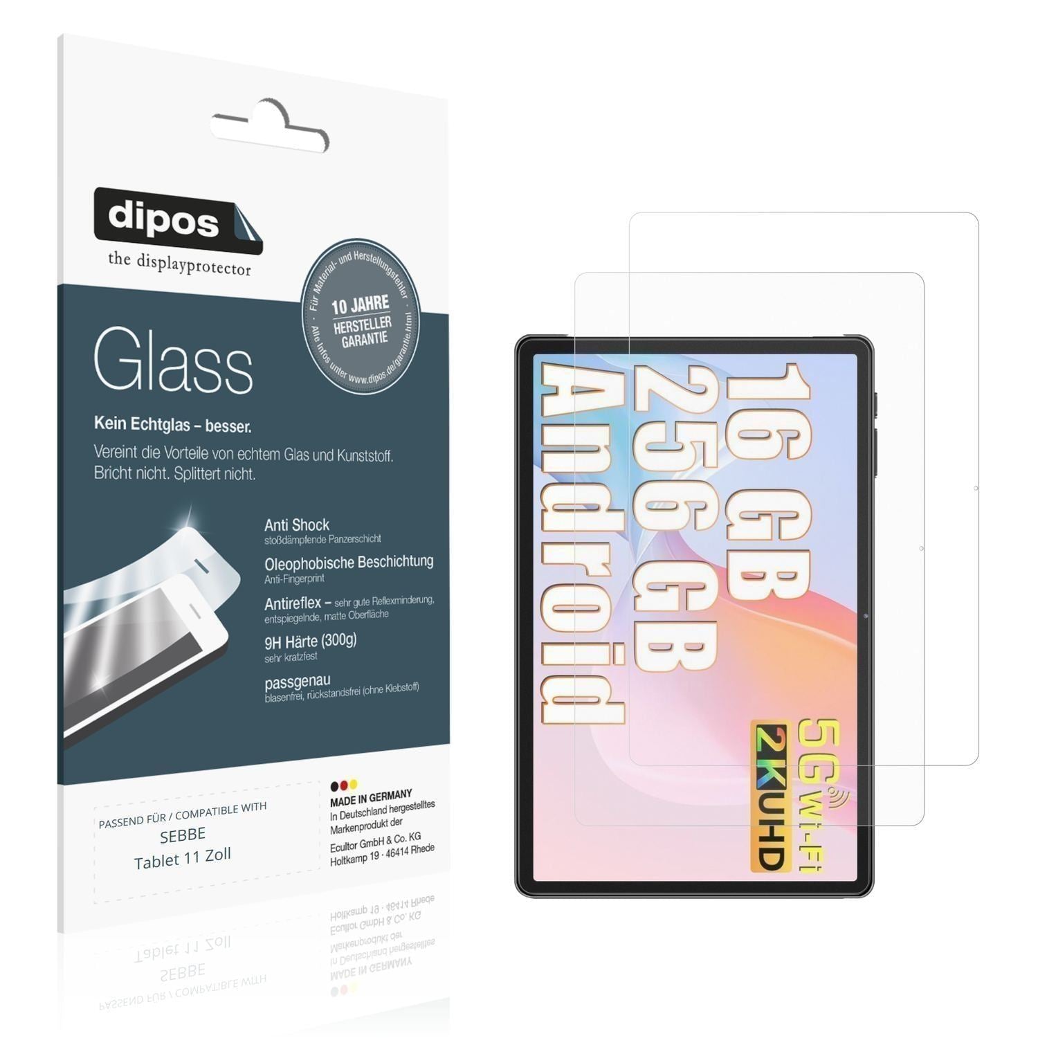 2x 9H Schutzfolie matt für SEBBE Tablet 11 Zoll Pa (1)