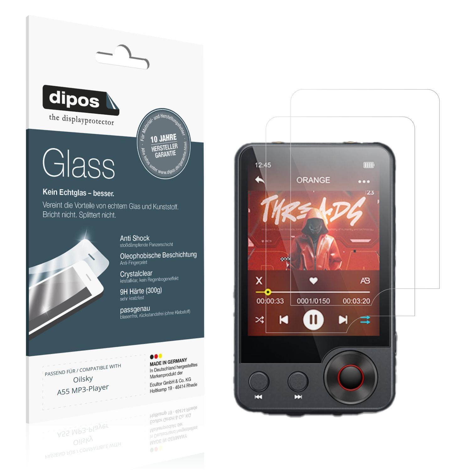 2x 9H Schutzfolie für Oilsky A55 MP3-Player Panzer (1)