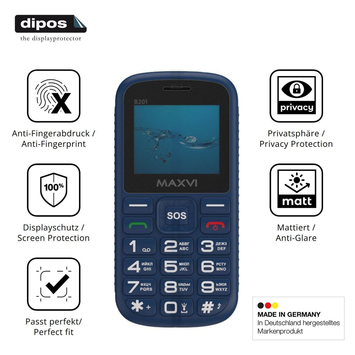 Blickschutzfolie für Maxvi B201 matt Schutzfolie P (5)