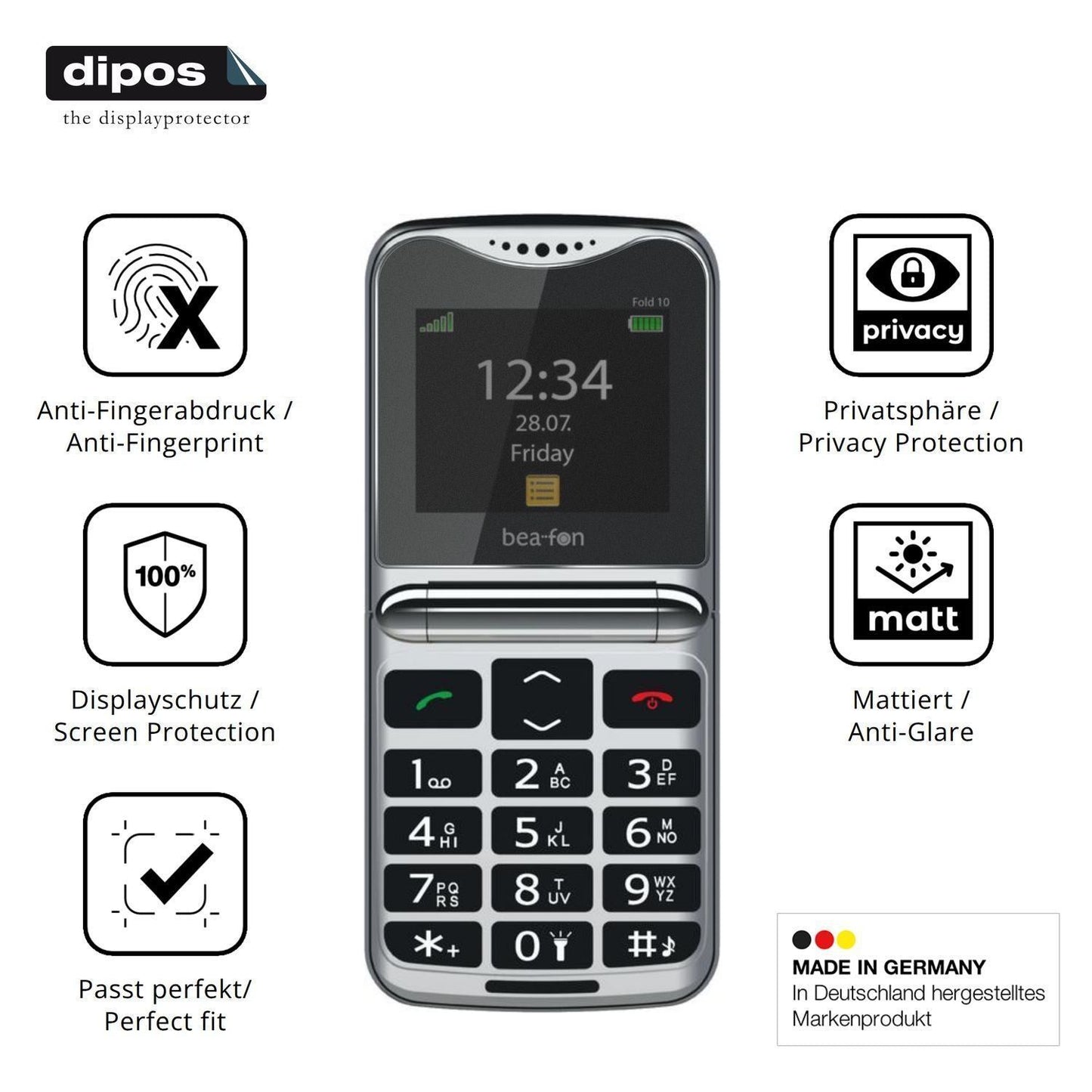 Blickschutzfolie für bea-fon Fold 10 LTE matt Schu (5)