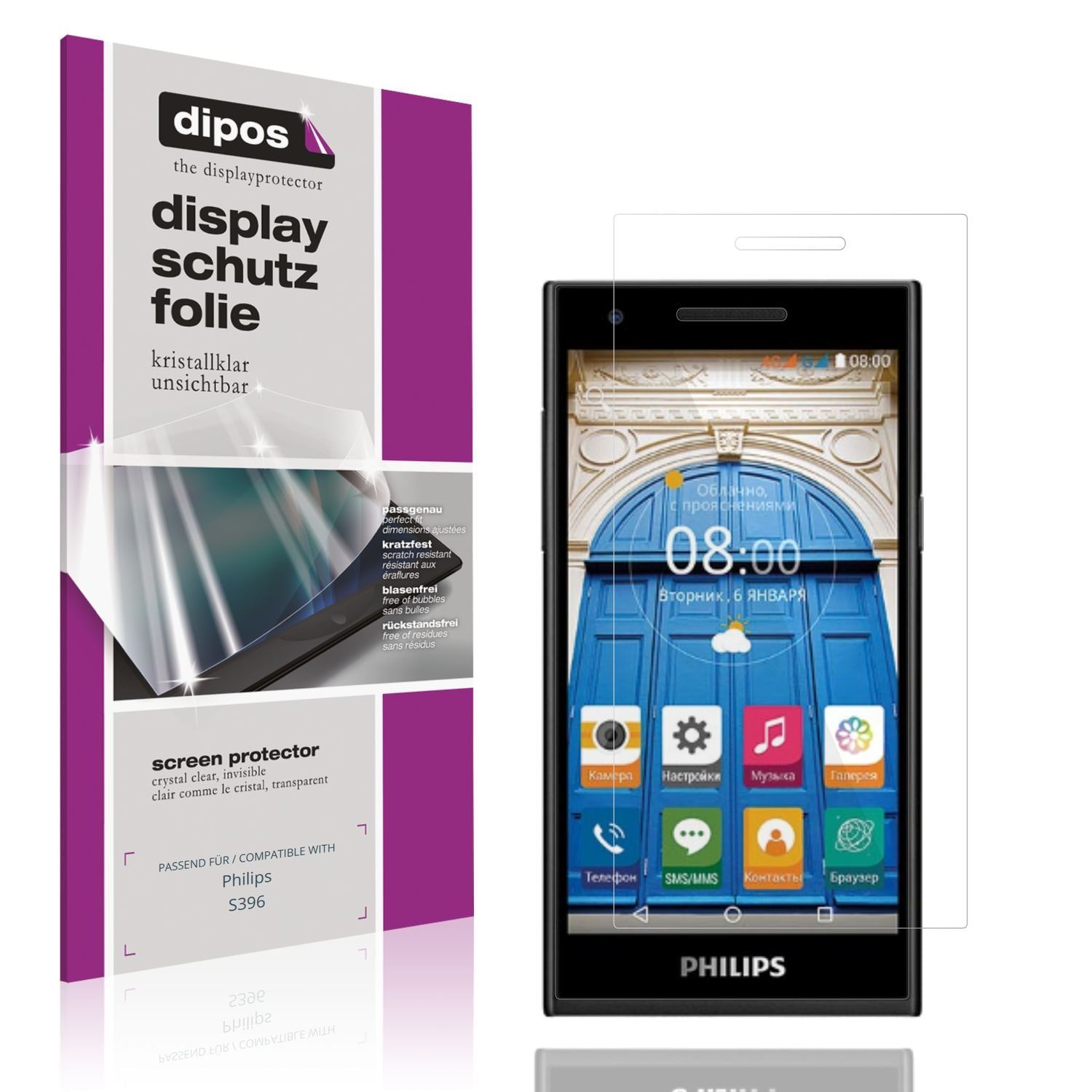 4x Schutzfolie klar für Philips S396 Display-Schut (1)