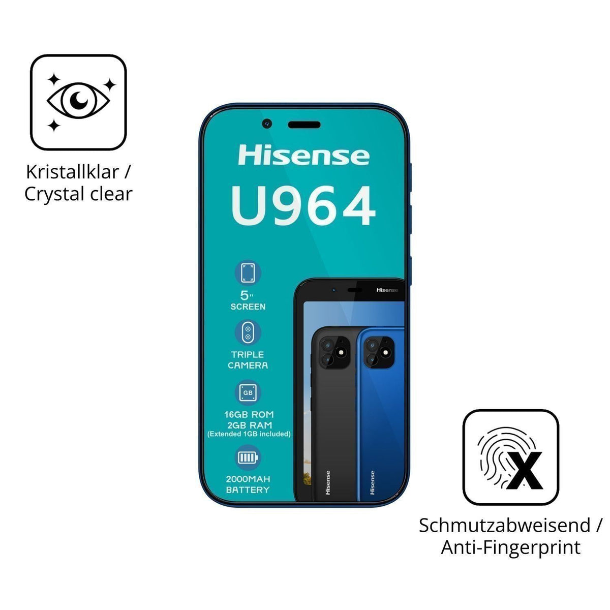 2x 9H Schutzfolie für Hisense U964 Panzerfolie (5)