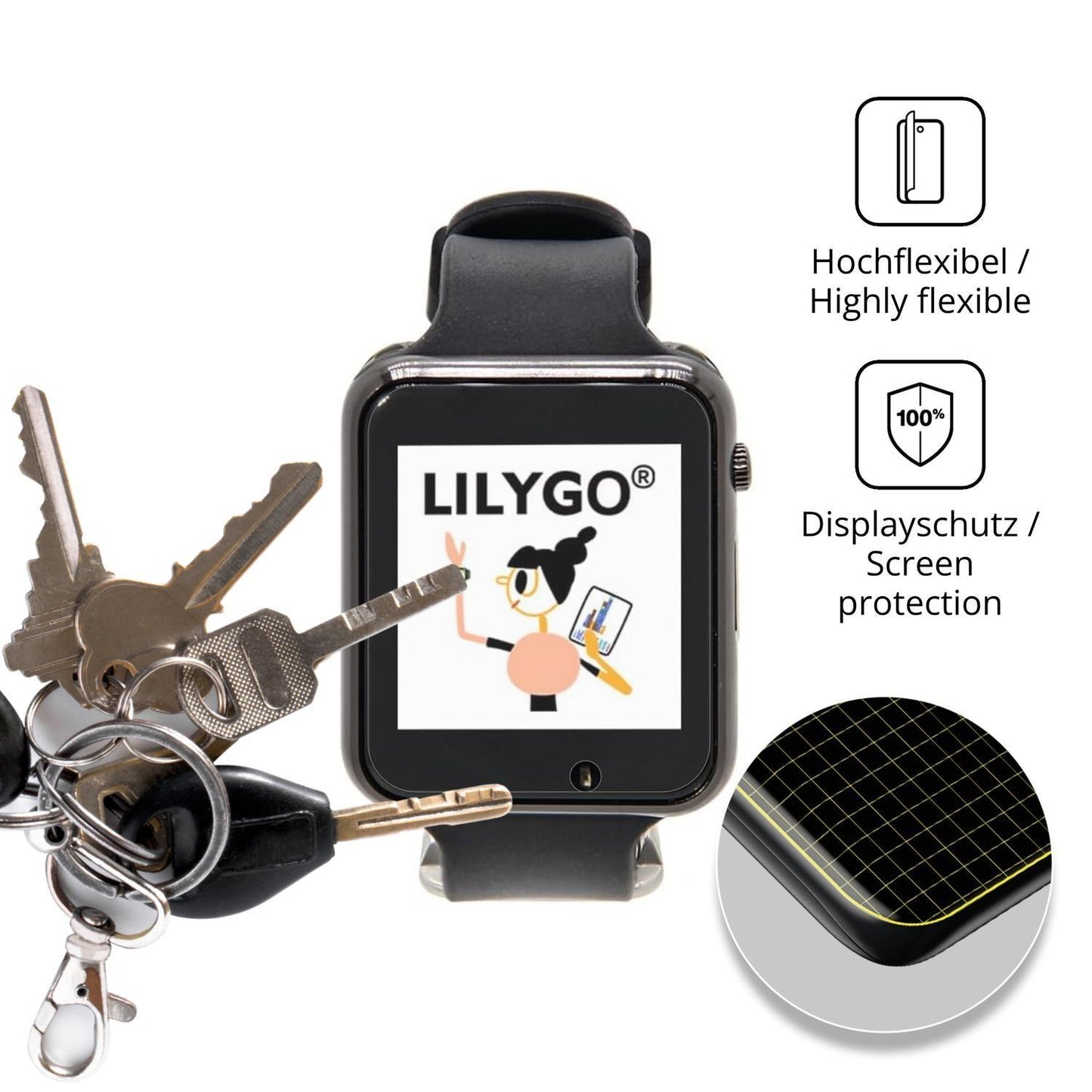 2x Full Cover Schutzfolie matt für LILYGO T-Watch  (3)
