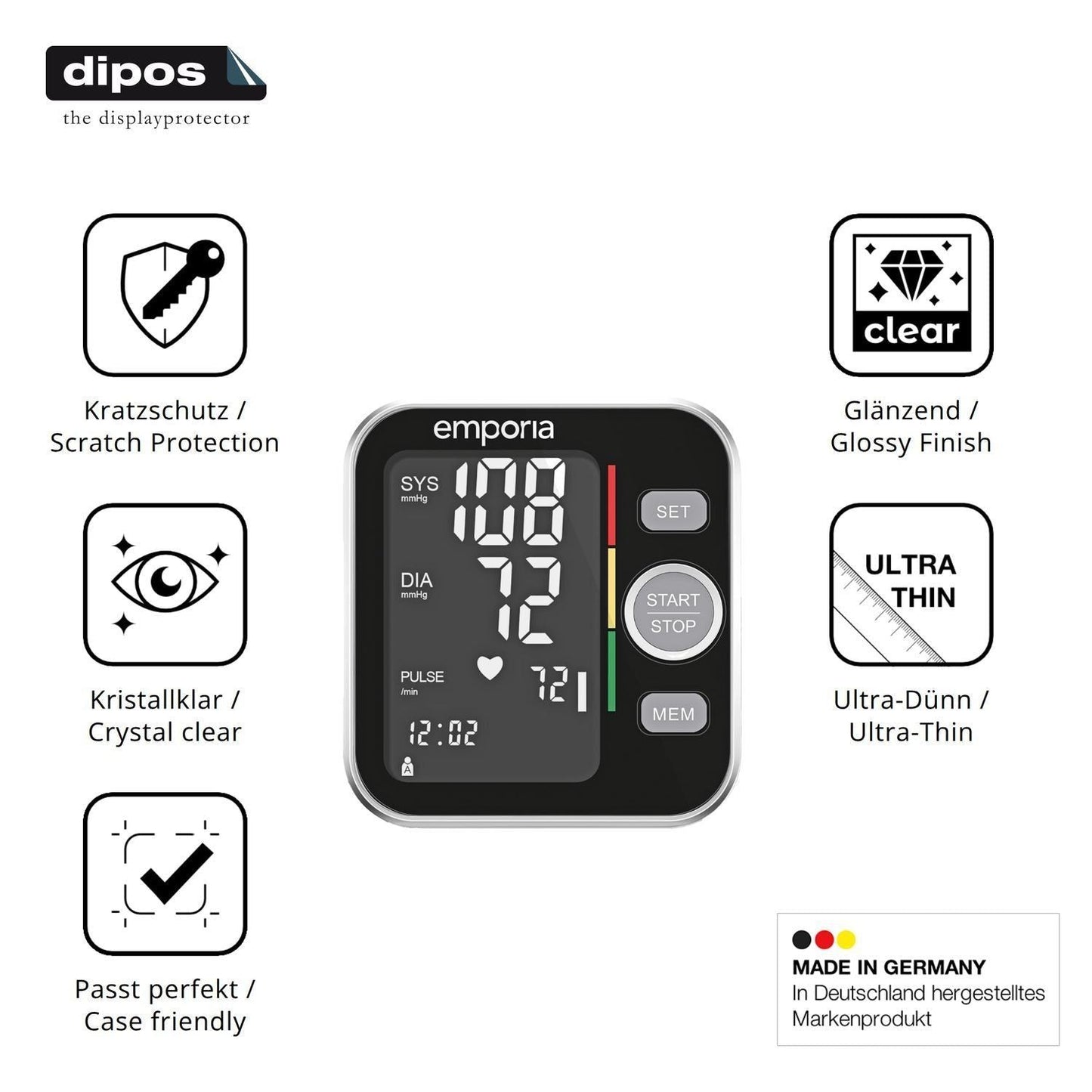 4x Schutzfolie klar für Emporia BPM-V20 Display-Sc (7)